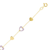 Italian 14k Two-Tone Gold Heart Charm Bracelet 7" 1.9 grams