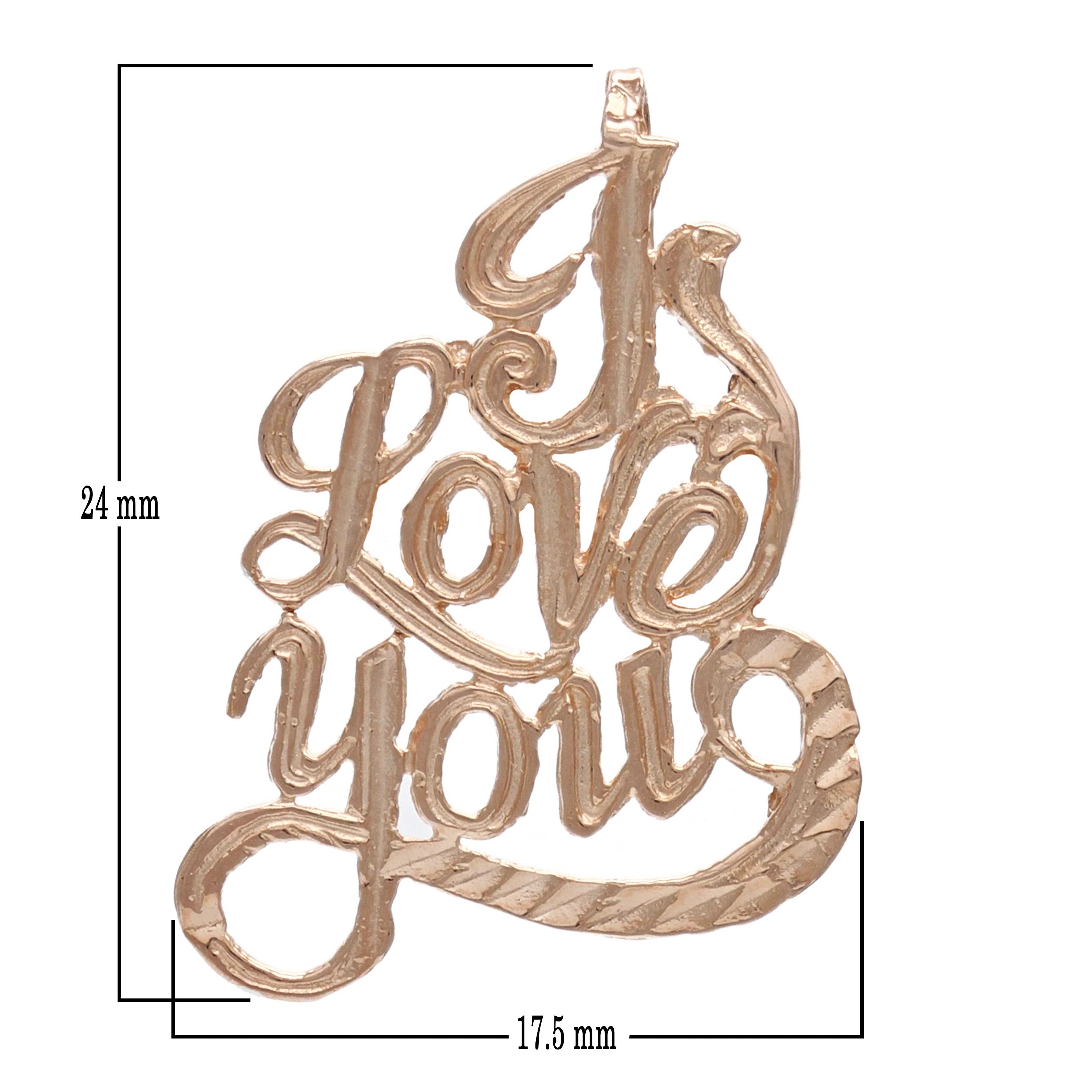 14k Rose Gold Diamond Cut I Love You Charm Pendant Words 1.2 grams - Rose