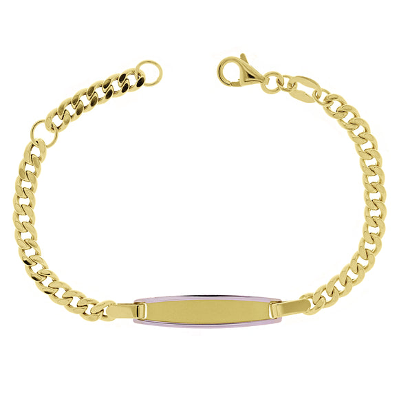 Italian 14k Two-Tone Gold Engravable Baby Kids ID Cuban Bracelet 5.5