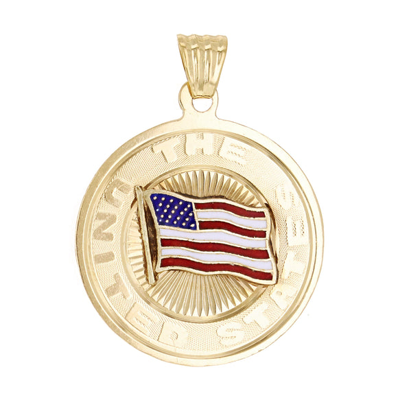 14k Yellow Gold USA U.S.A. United States Pendant Small - Small