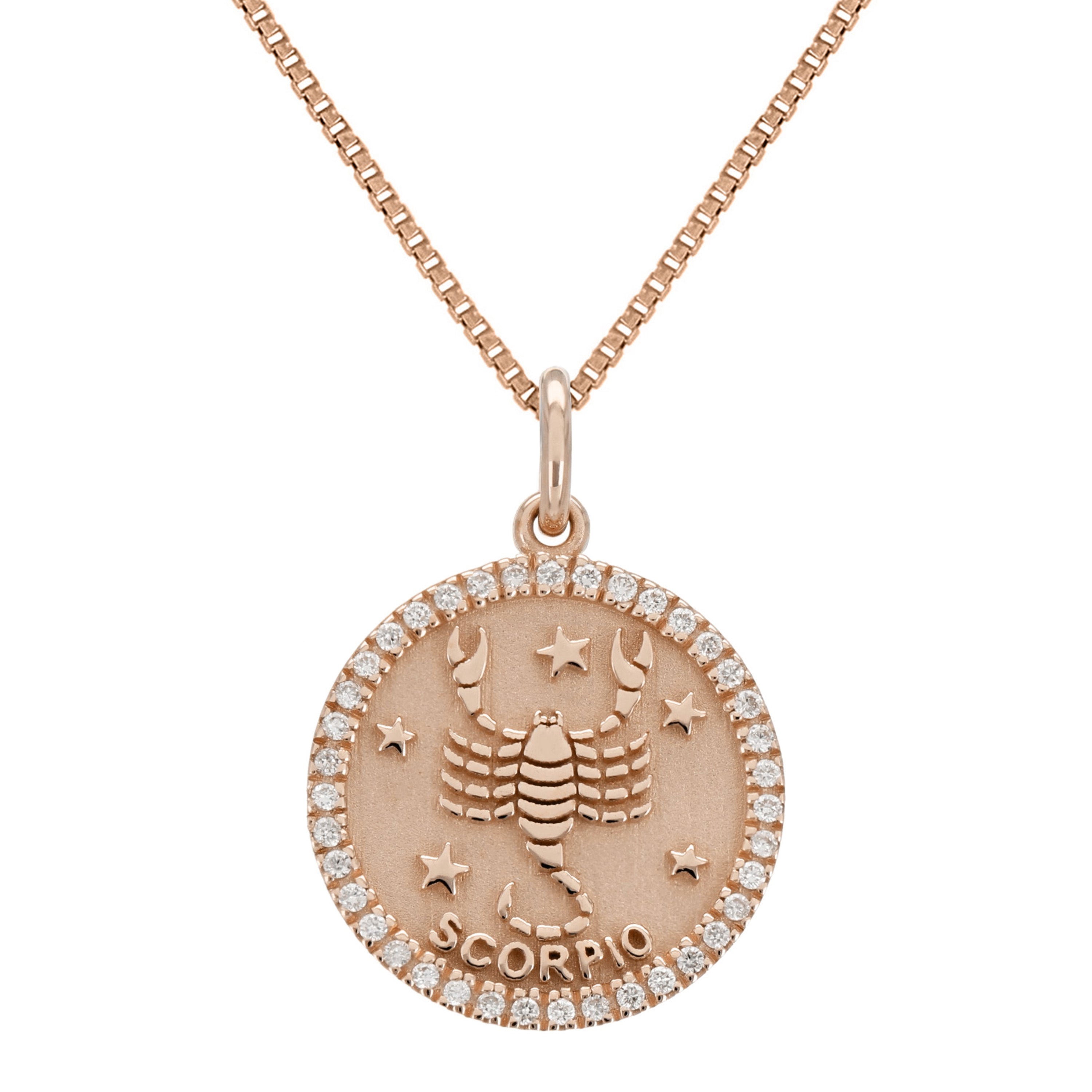 14k Rose Gold  Diamond Zodiac Sign Scorpio Pendant Necklace 18" - Scorpio,Rose