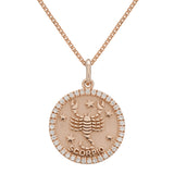 14k Rose Gold  Diamond Zodiac Sign Scorpio Pendant Necklace 18" - Scorpio,Rose