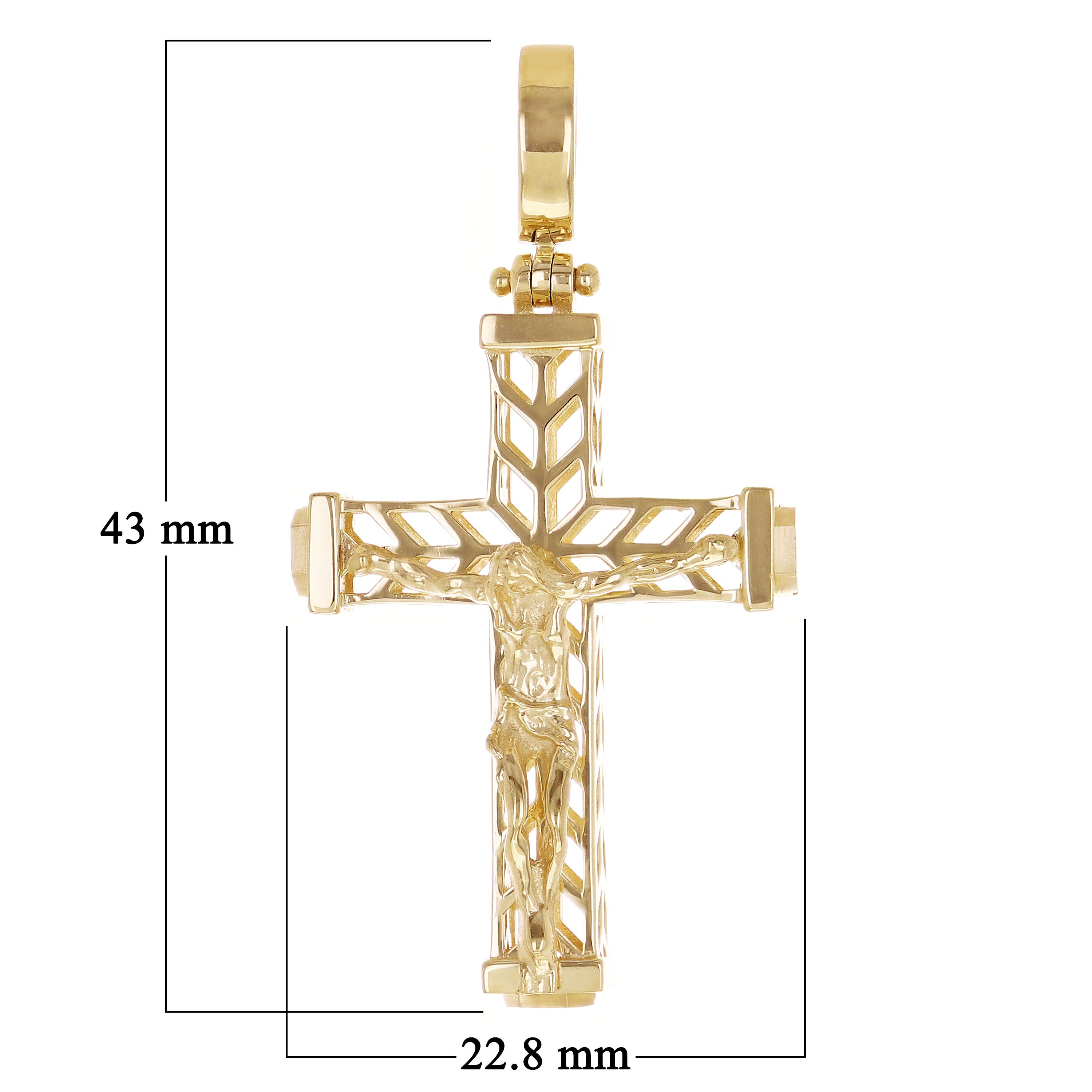 Italian 14k Yellow Gold 3D Double Sided Crucifix Cross Charm Pendant 1.7" 6grams