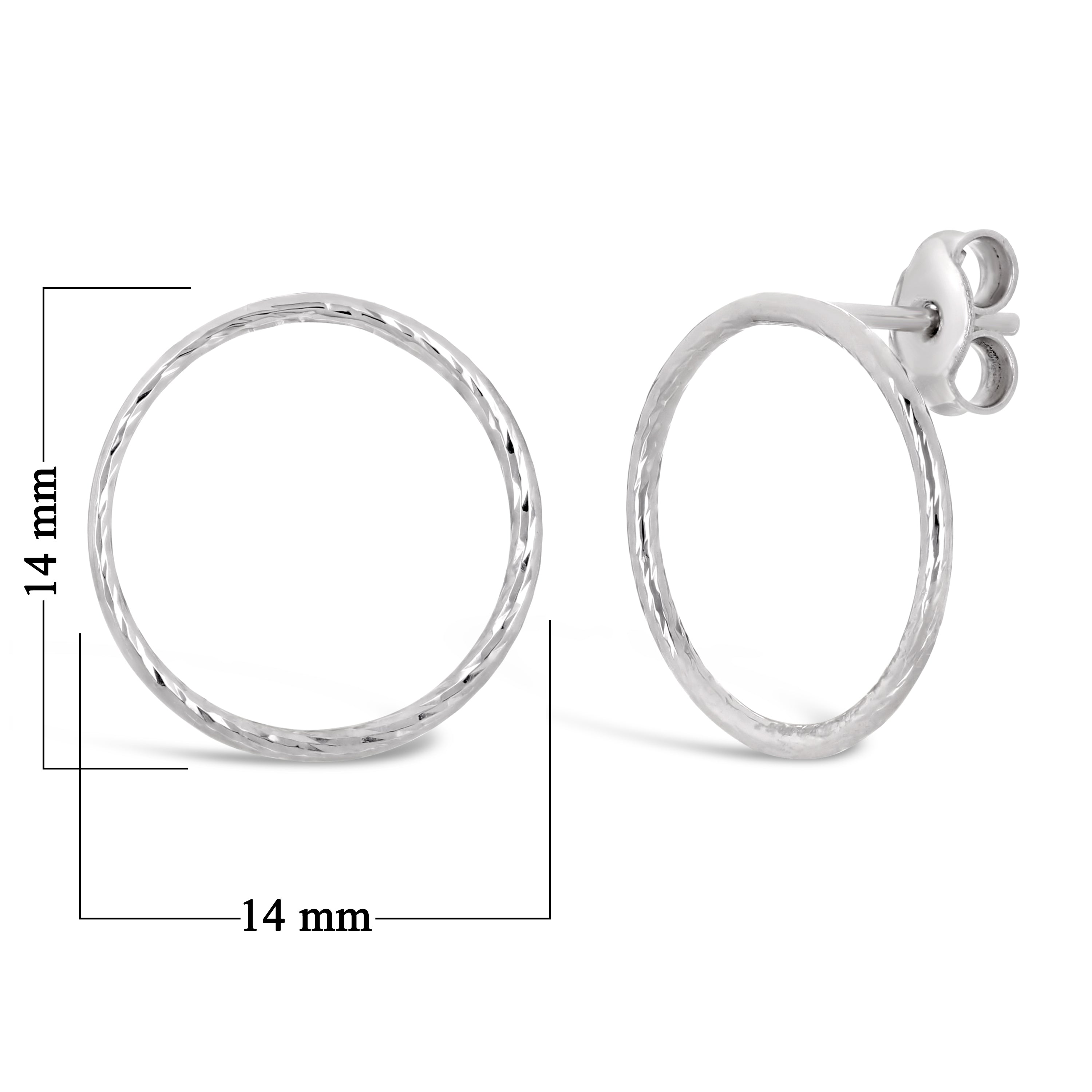 Italian 14k White Gold Slim Twisted Tube Eternity Circle Hoop Stud Earrings - White