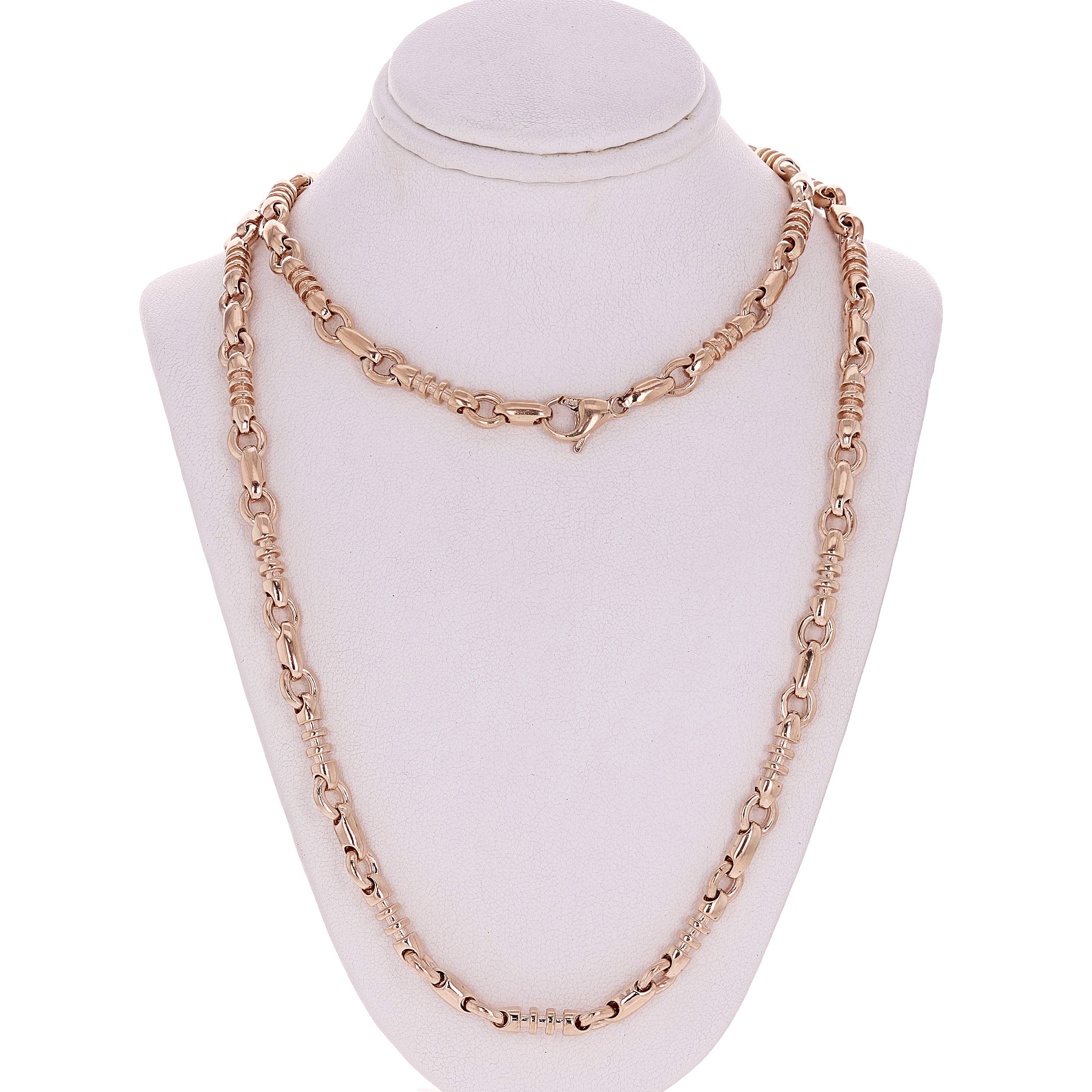 14k Rose Gold Solid Handmade Fashion Link Necklace 20" 6.5mm 56.4 grams - Rose,20" 56.4 grams