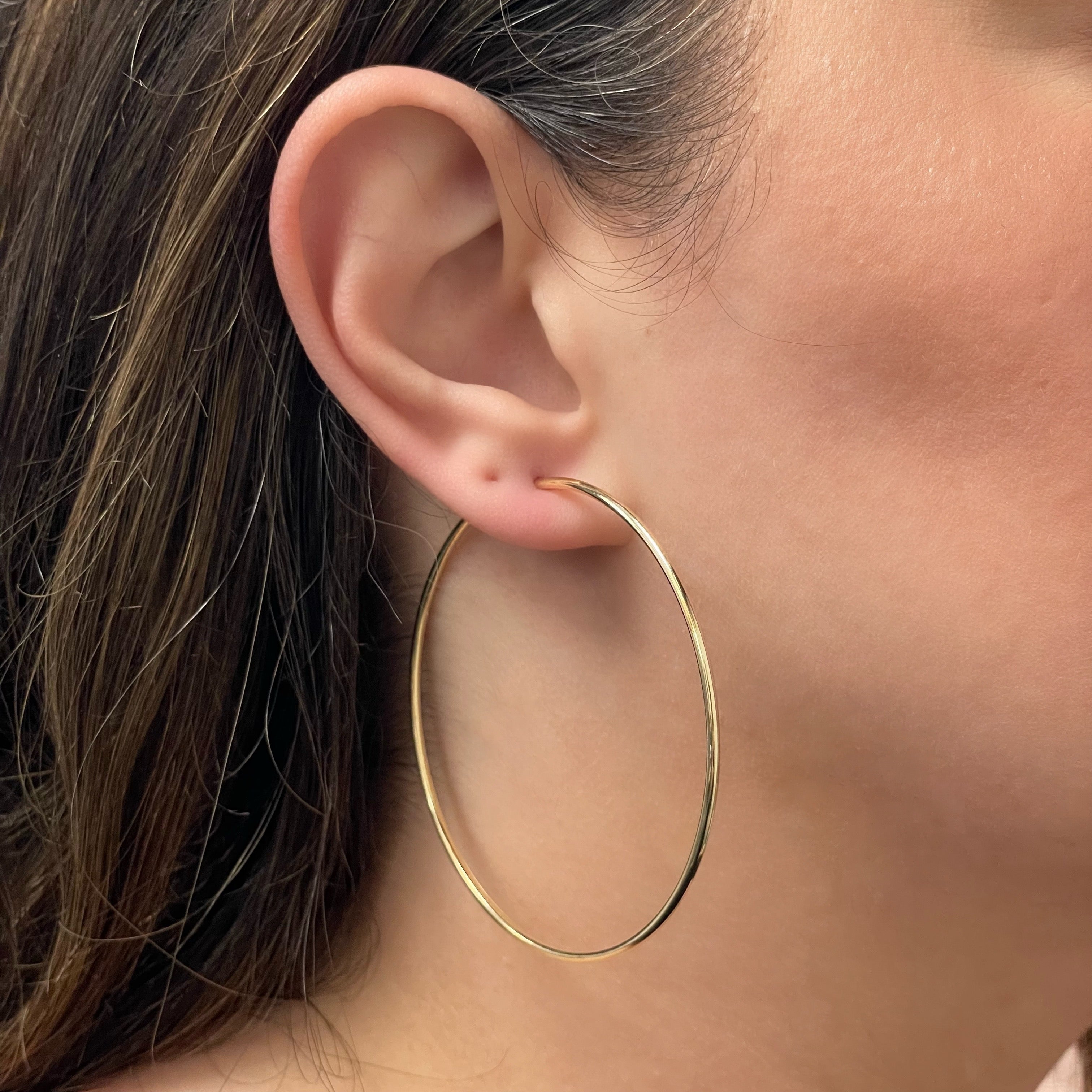 Italian 14k Yellow Gold High Polish Round Endless Hoop Earrings 2.3" 1.5mm 3.1g