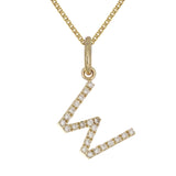 14k Yellow Gold Diamond Initial Letter W Charm Pendant Necklace 18" - Letter W,Yellow