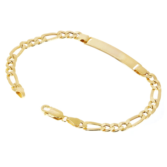 Italian 14k Yellow Gold Hollow Engravable Figaro ID Bracelet 7