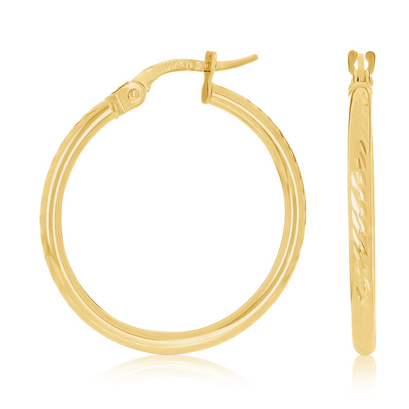 Italian 14k Yellow Gold Diamond Cut Round Hoop Earrings 1