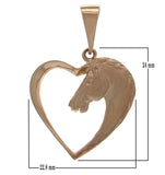 14k Rose Gold Horse Face Open Heart Horse Head Charm Pendant 1.3" 2.7 grams