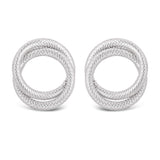 Italian 14k White Gold Braided Rope Tube Eternity Circle Love Knot Stud Earrings - White Double Circle