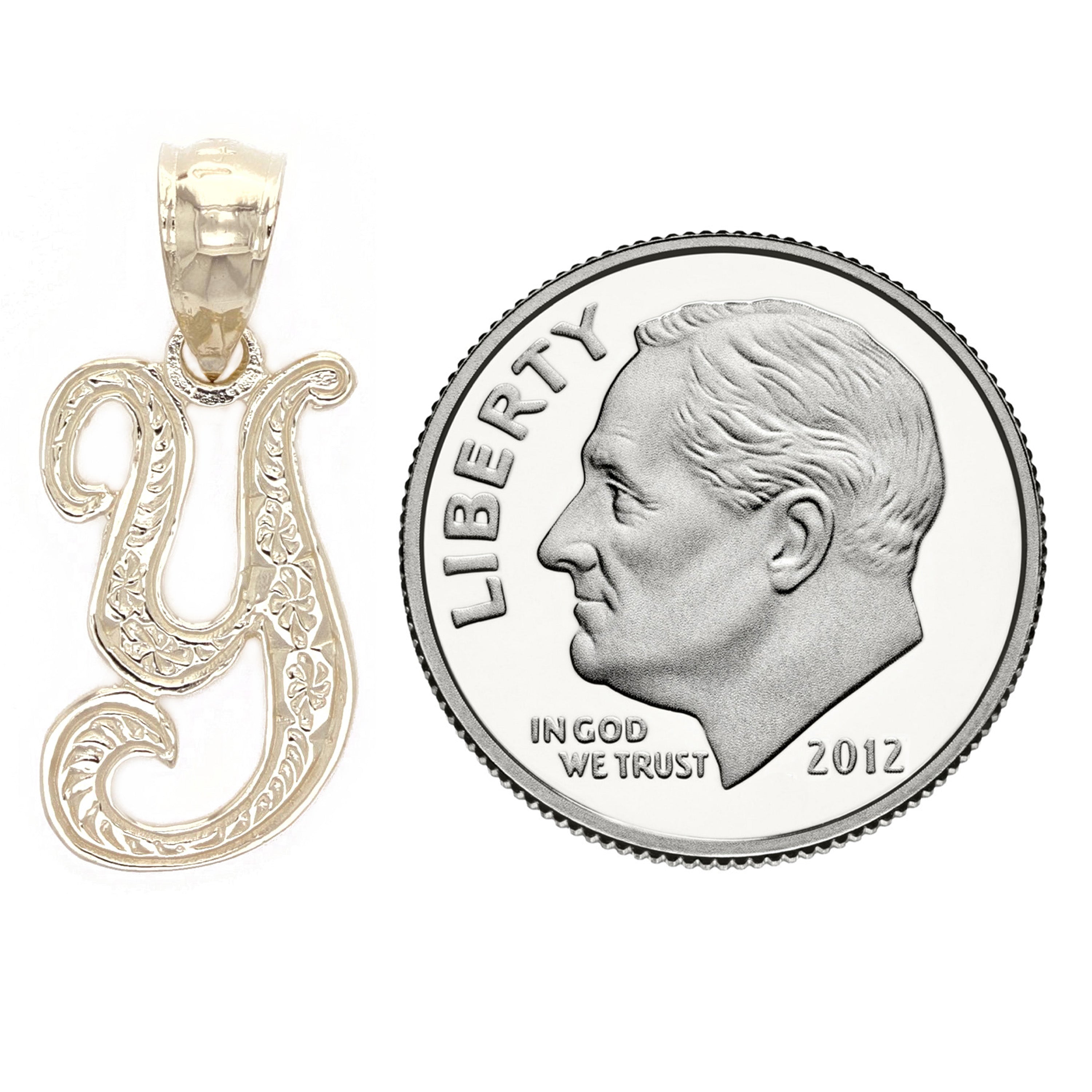 14k Yellow Gold Initial Letter Y Alphabet Charm Pendant - Letter Y,Yellow