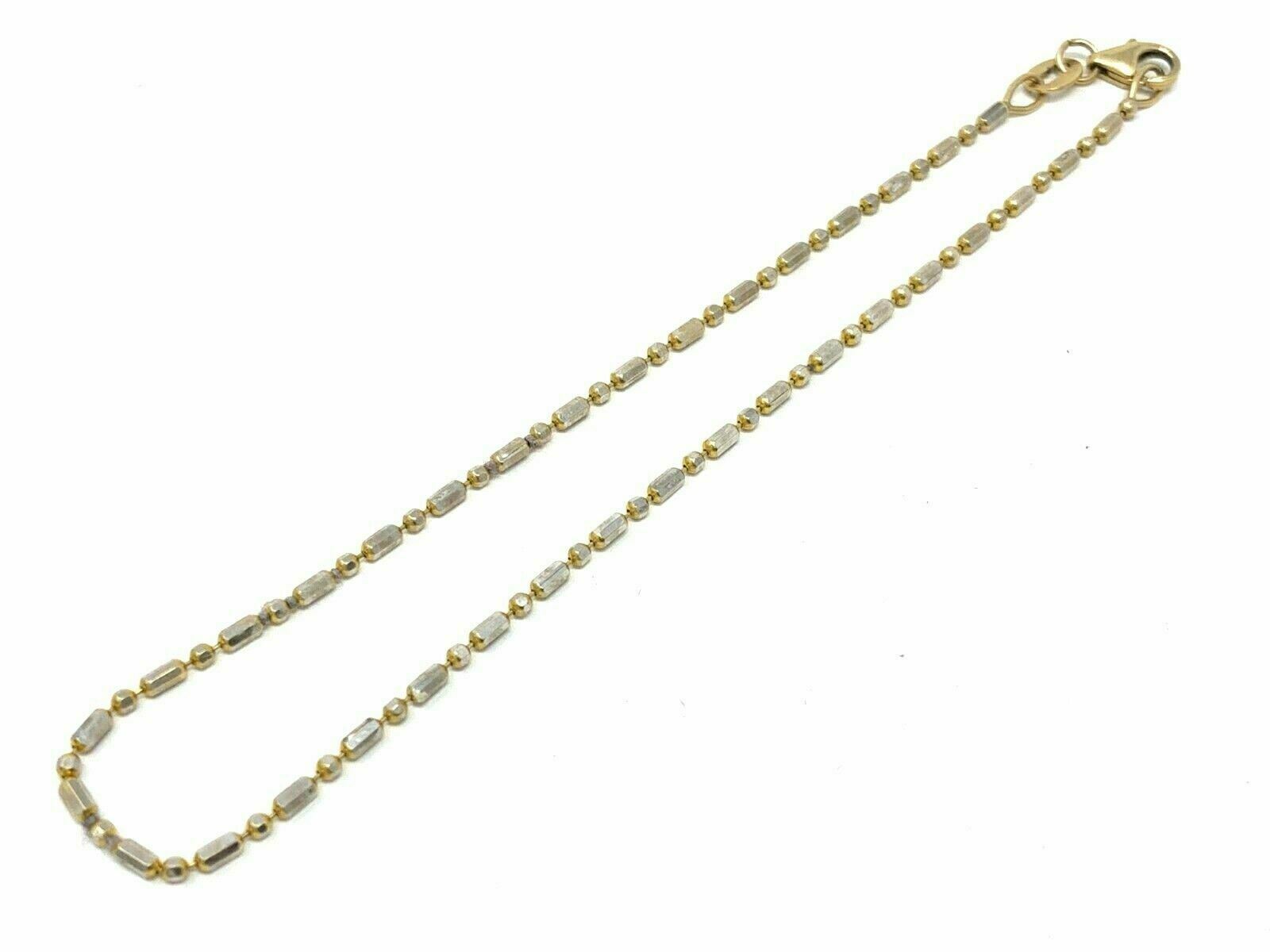 14k Italian Two Tone Gold Solid Chain Anklet Bracelet 8" 1.45mm 1.7 grams