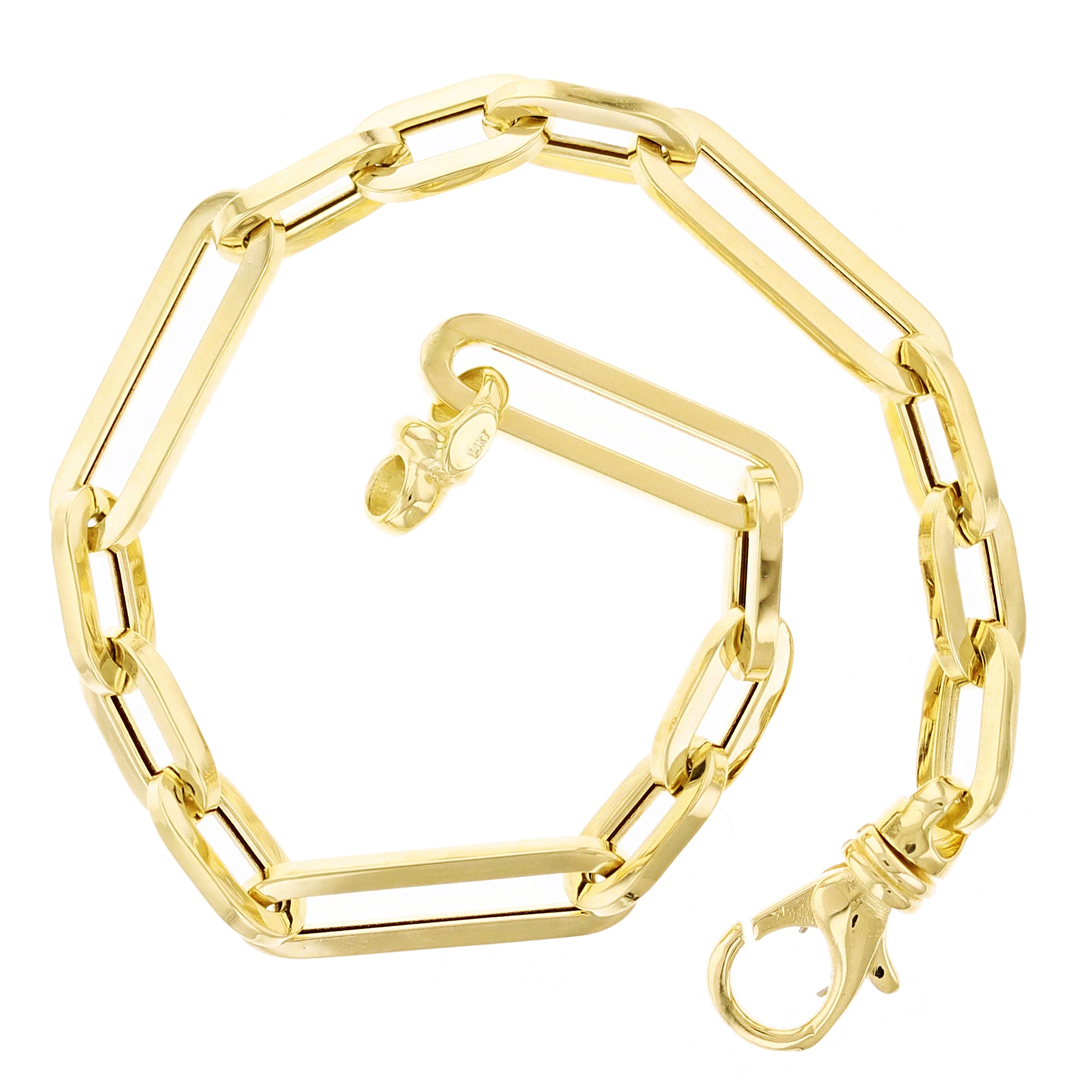 Italian 14k Yellow Gold Hollow Oval Paper Clip Links Bracelet 7.5" 6.2mm 6.9 grams