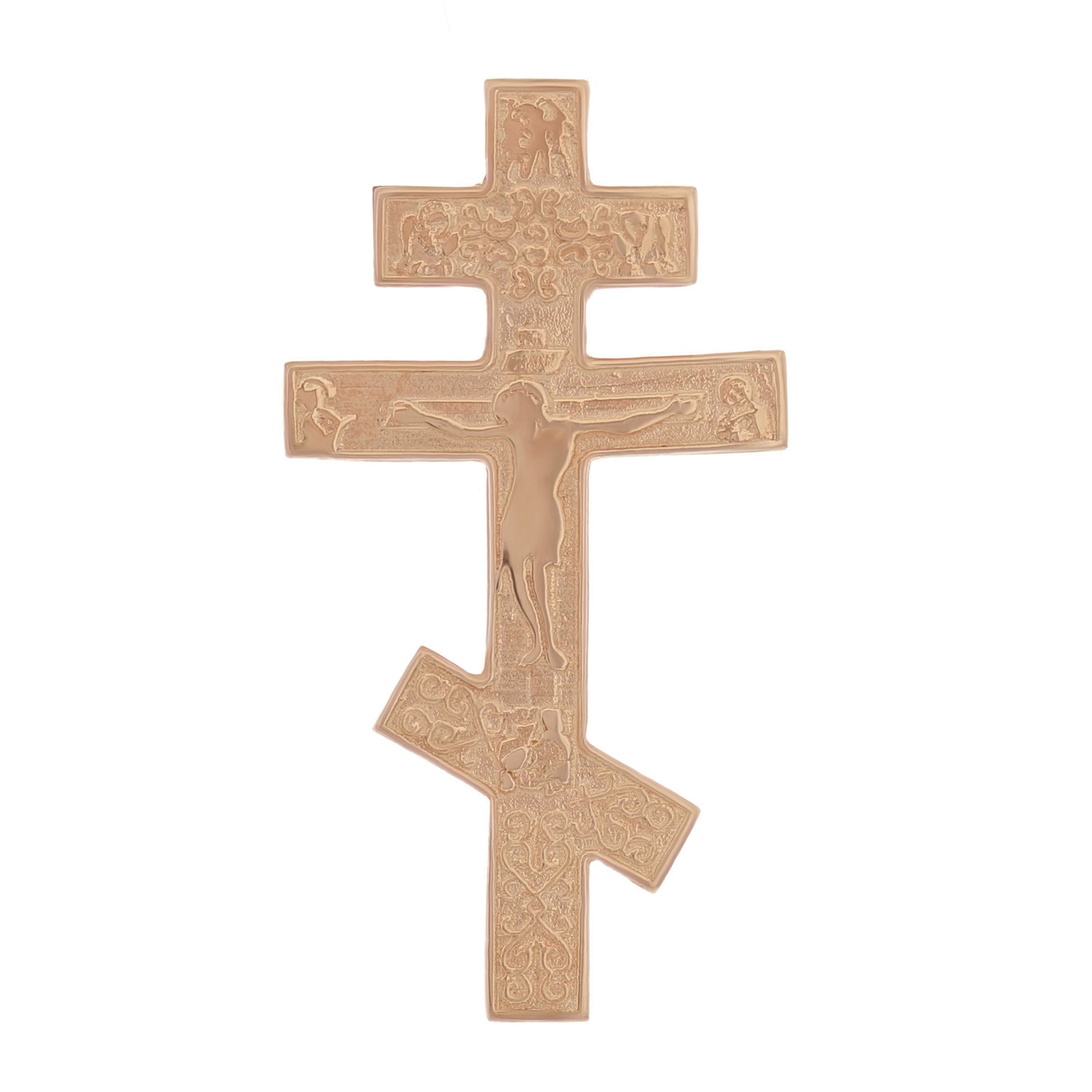 14k Rose Gold Russian Orthodox Cross Religious Charm Pendant 1.2" 3 grams - Rose