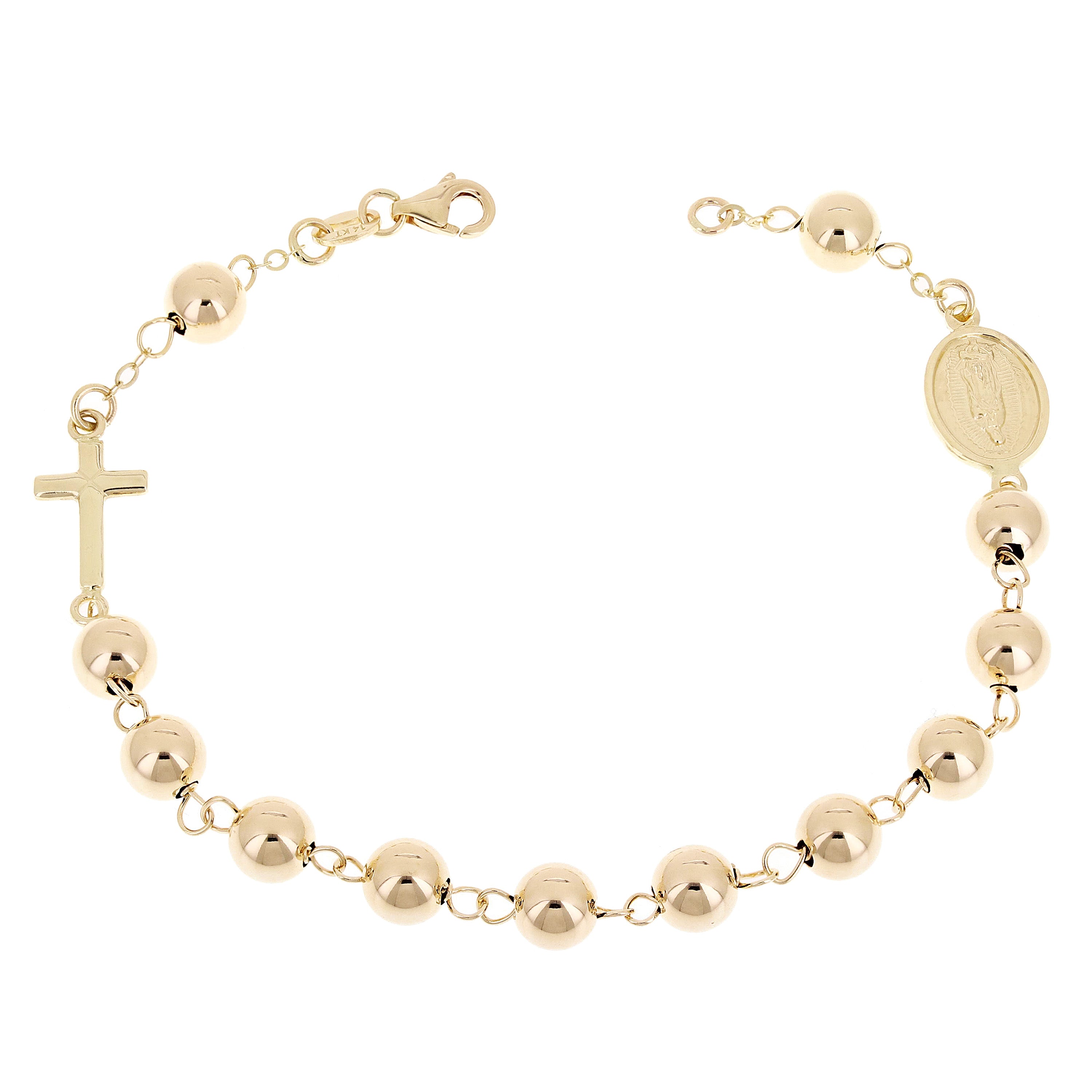 Italian 14k Yellow Gold Miraculous Medal Charm Rosary Bracelet 8" 6mm 5 grams
