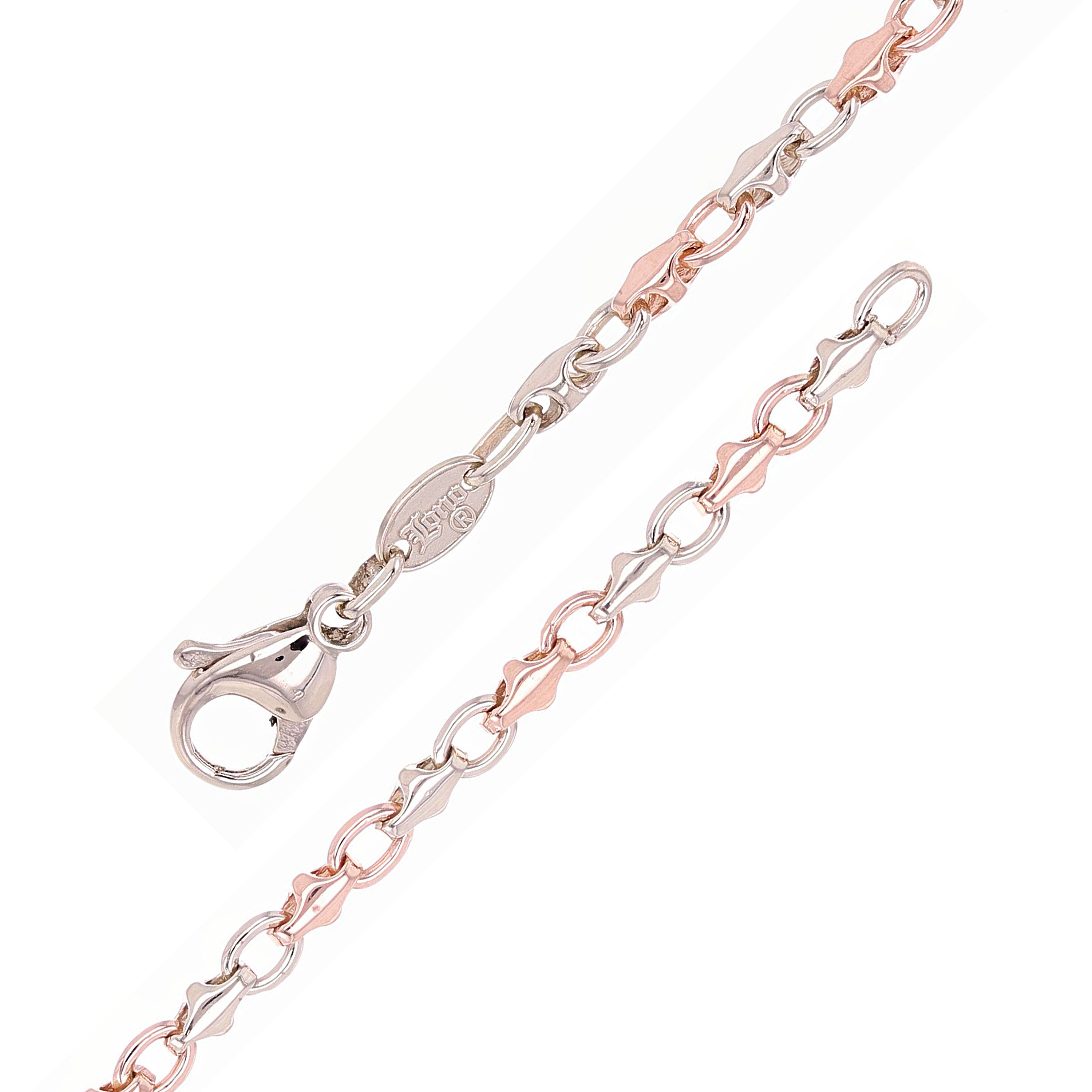 10k Rose & White Gold Handmade Fashion Link Bracelet 7" 4mm 8 grams - 7"