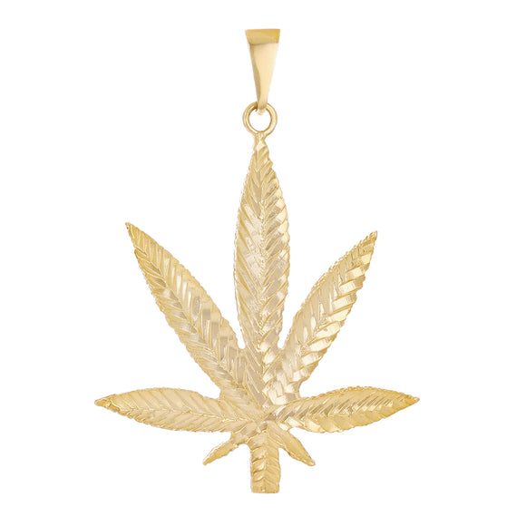 10k Yellow Gold Diamond Cut Marijuana Pot Leaf Cannabis Charm Pendant 2.2