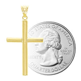 Italian 14k Yellow Gold Hollow High Polish Plain Cross Charm Pendant 1.3" 1 gram