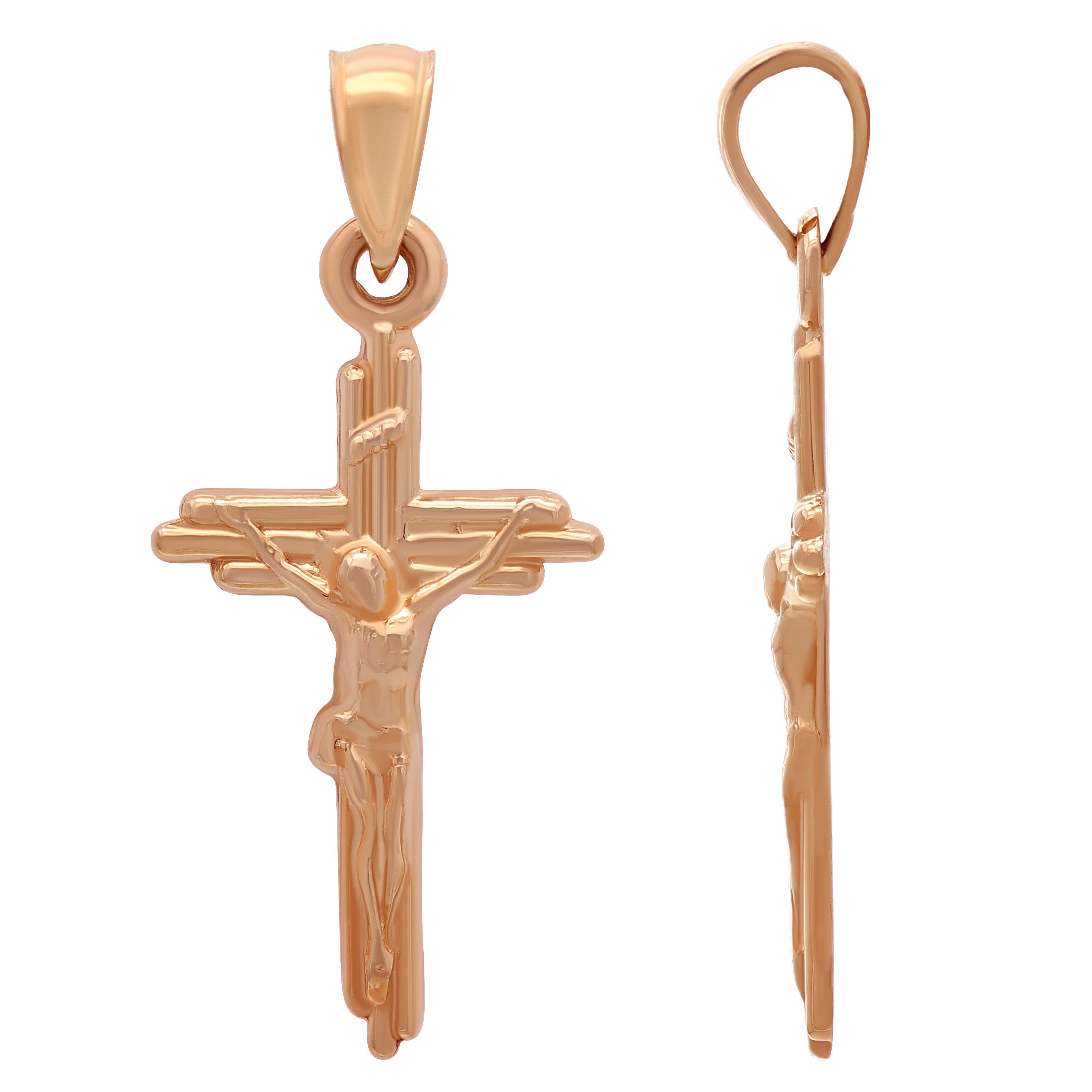 14k Rose Gold Jesus Christ Crucifix Cross Religious Charm Pendant 1.3" 1.9 grams - Rose