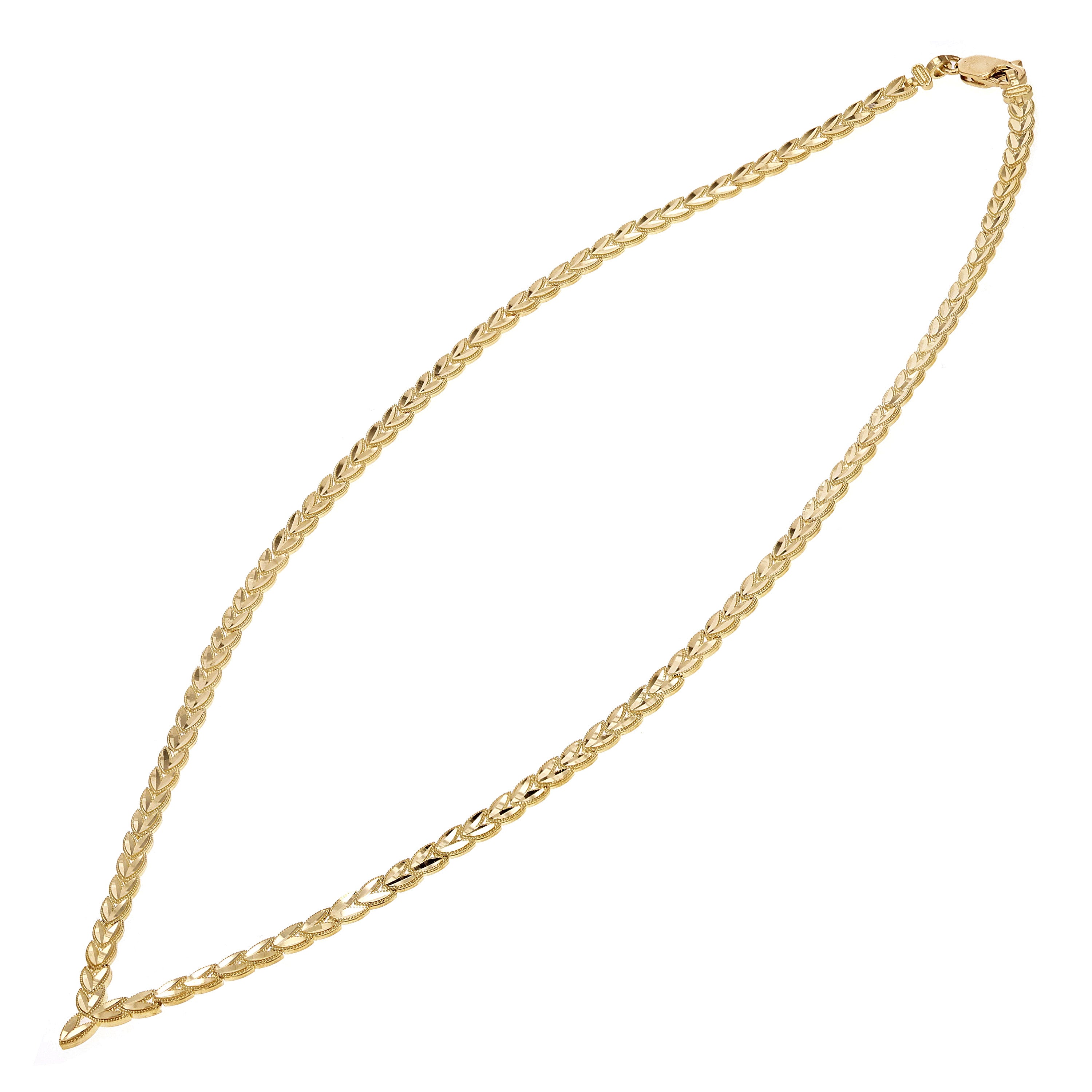 14k Yellow Gold Vintage V Shape Diamond Cut Leaf Necklace 17" 3.8mm 11.5 grams