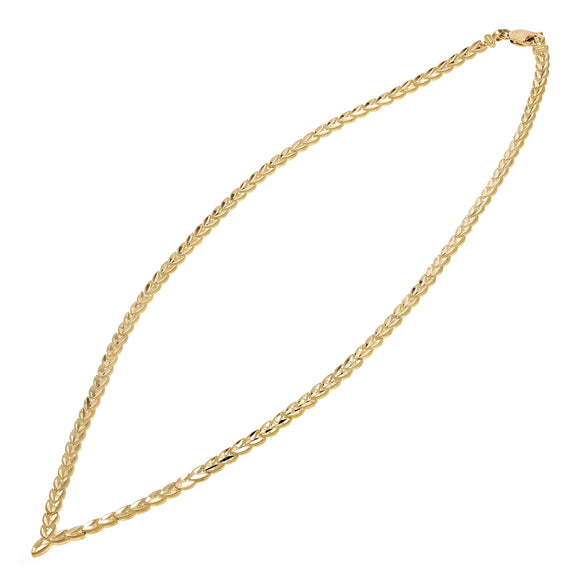 14k Yellow Gold Vintage V Shape Diamond Cut Leaf Necklace 17