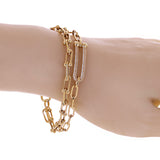 Italian 14k Yellow Gold Double U Shape Hardwear Link Bracelet with CZ 8" 12.4g - 8" 12.4 grams