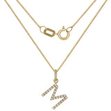 14k Yellow Gold Diamond Initial Letter M Charm Pendant Necklace 18" - Letter M,Yellow
