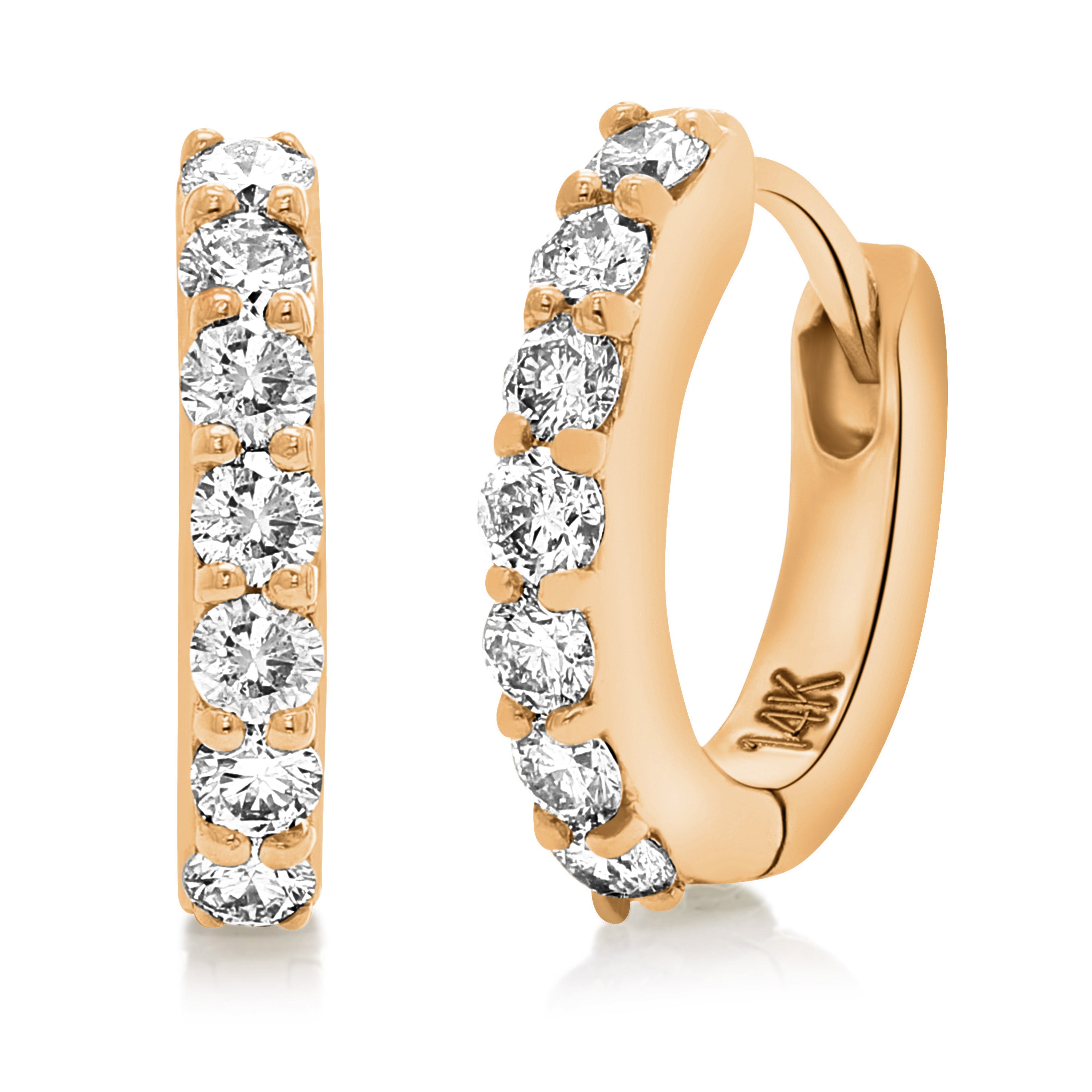 14k Yellow Gold 0.50ctw Diamond Half-Eternity Small Hoop Earrings