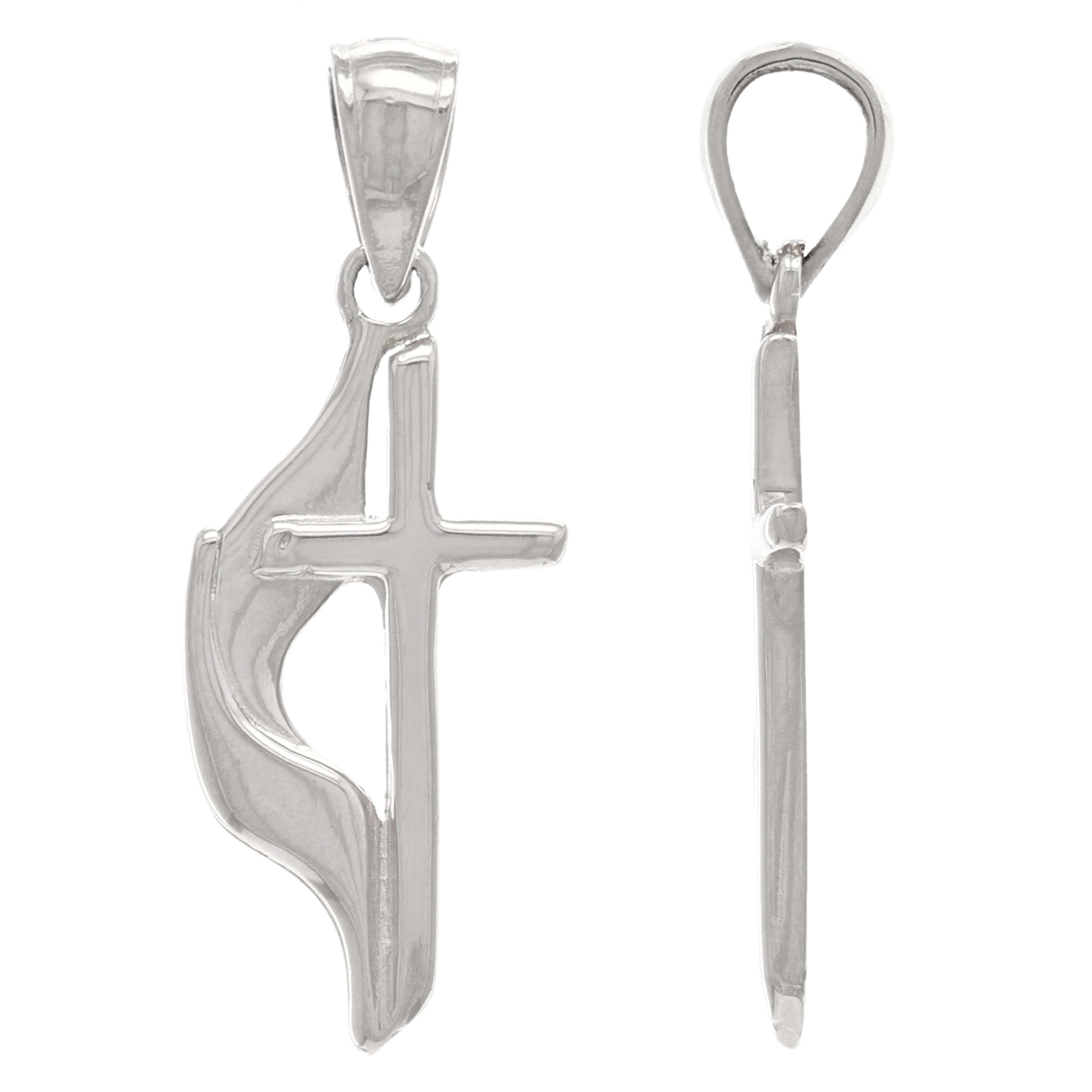 14k White Gold Religious Methodist Cross Charm Pendant 1.4" 2.8 grams - White