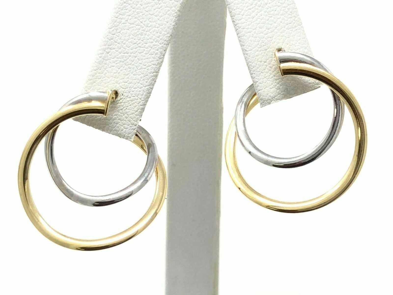 Italian 14k Two Tone Gold Double Round Spiral Earrings 1" 2.2 grams