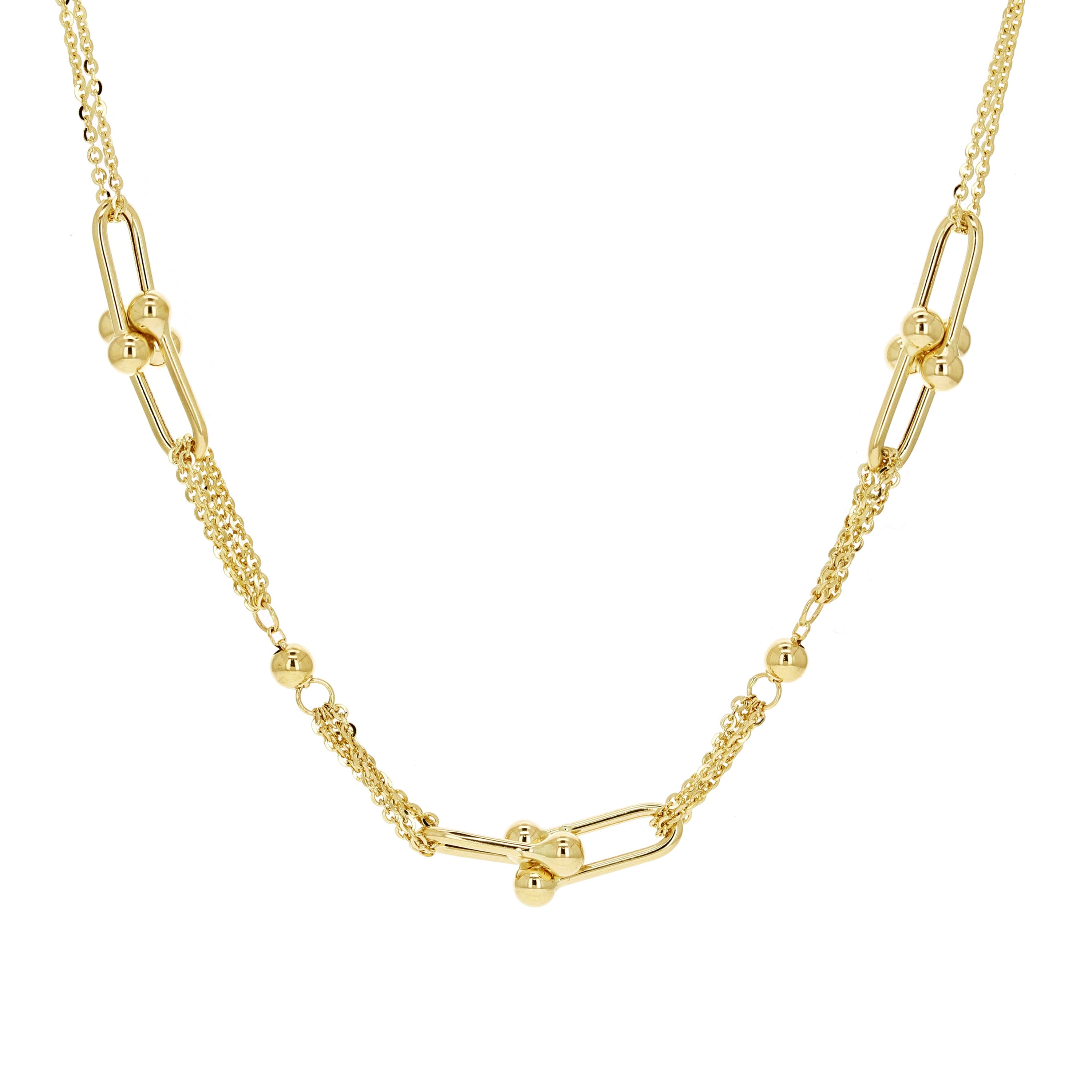 Italian 14k Yellow Gold U-Link Double Rolo Chain Necklace 18" 8.6 grams