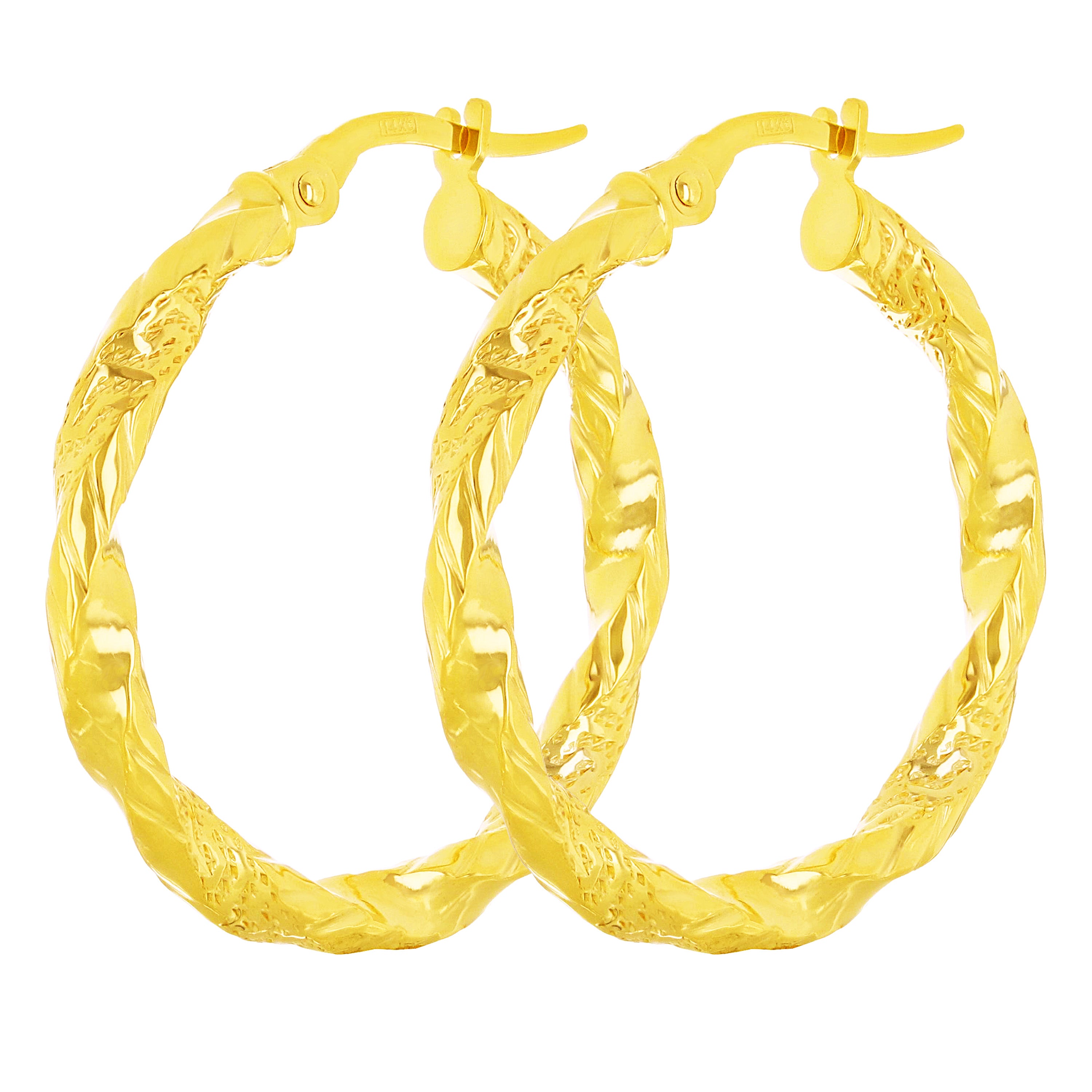 Italian 14k Yellow Gold Diamond Cut Twisted Hoop Earrings 1.1" 3mm 2.1 grams