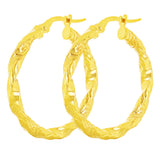 Italian 14k Yellow Gold Diamond Cut Twisted Hoop Earrings 1.1" 3mm 2.1 grams