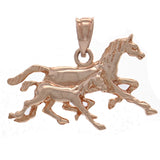 14k Rose Gold High Polish Running Horses Charm Pendant 1.9 grams - Rose