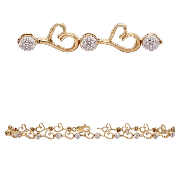 10k Yellow Gold 0.04ctw Diamond Heart Link Promise Tennis Bracelet 7