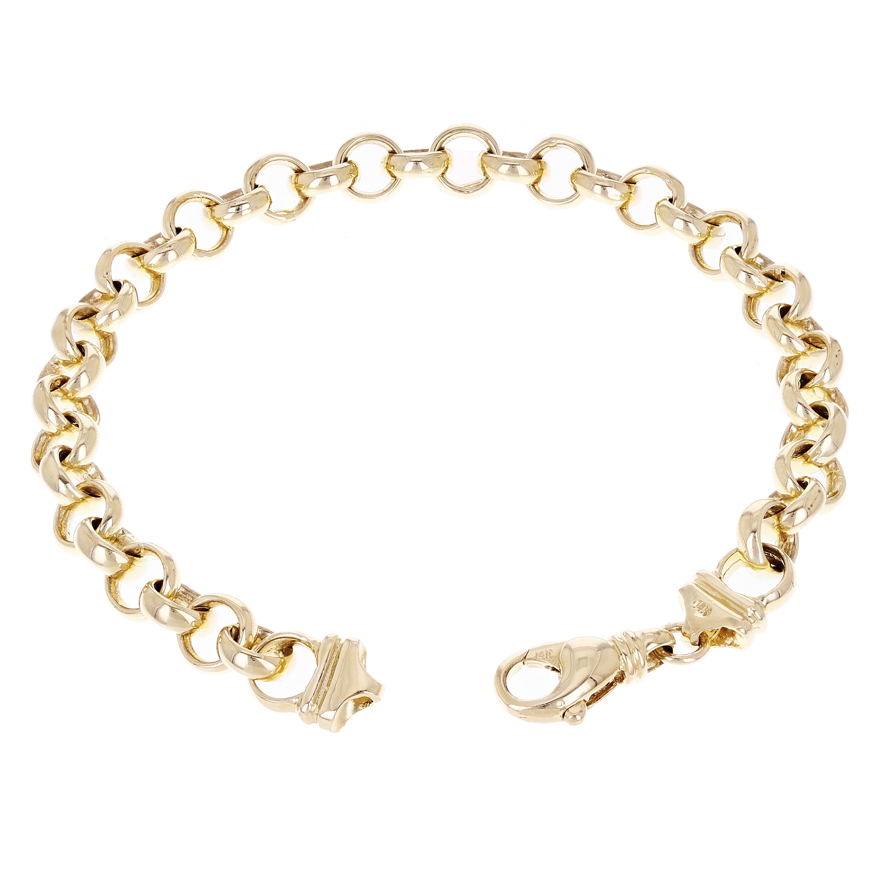 14k Yellow Gold Solid Handmade Rolo Bracelet Link Chain 8mm 7.5" 28.5 grams - 7.5"