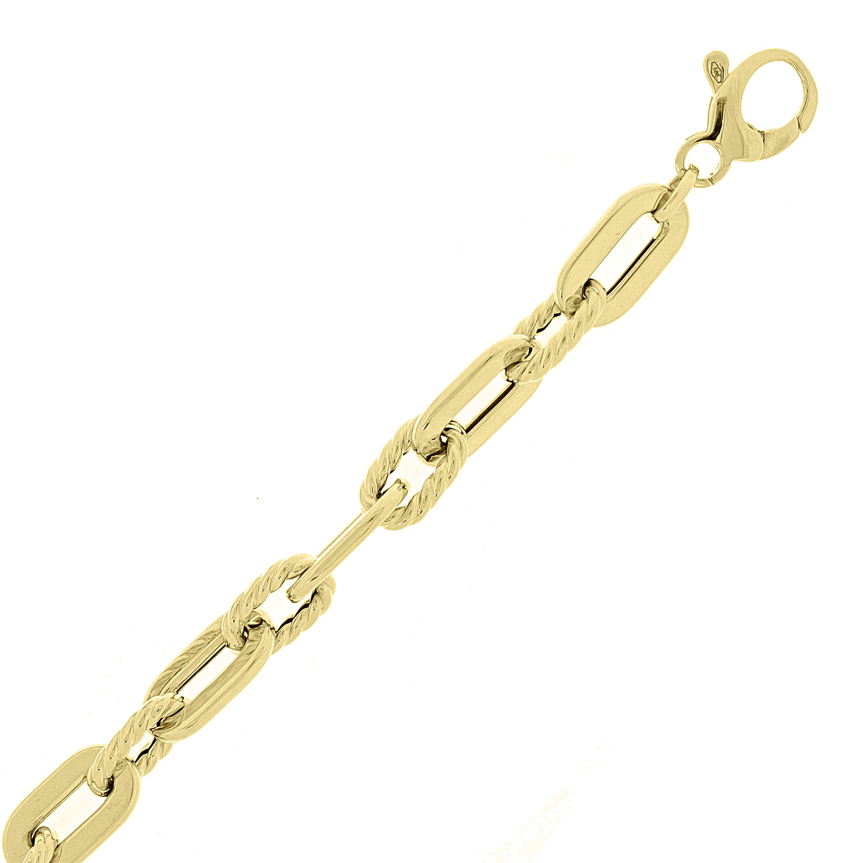 Italian 14k Yellow Gold Hollow Rope Style Paper Clip Bracelet 7.75" 7.3mm 6.2g