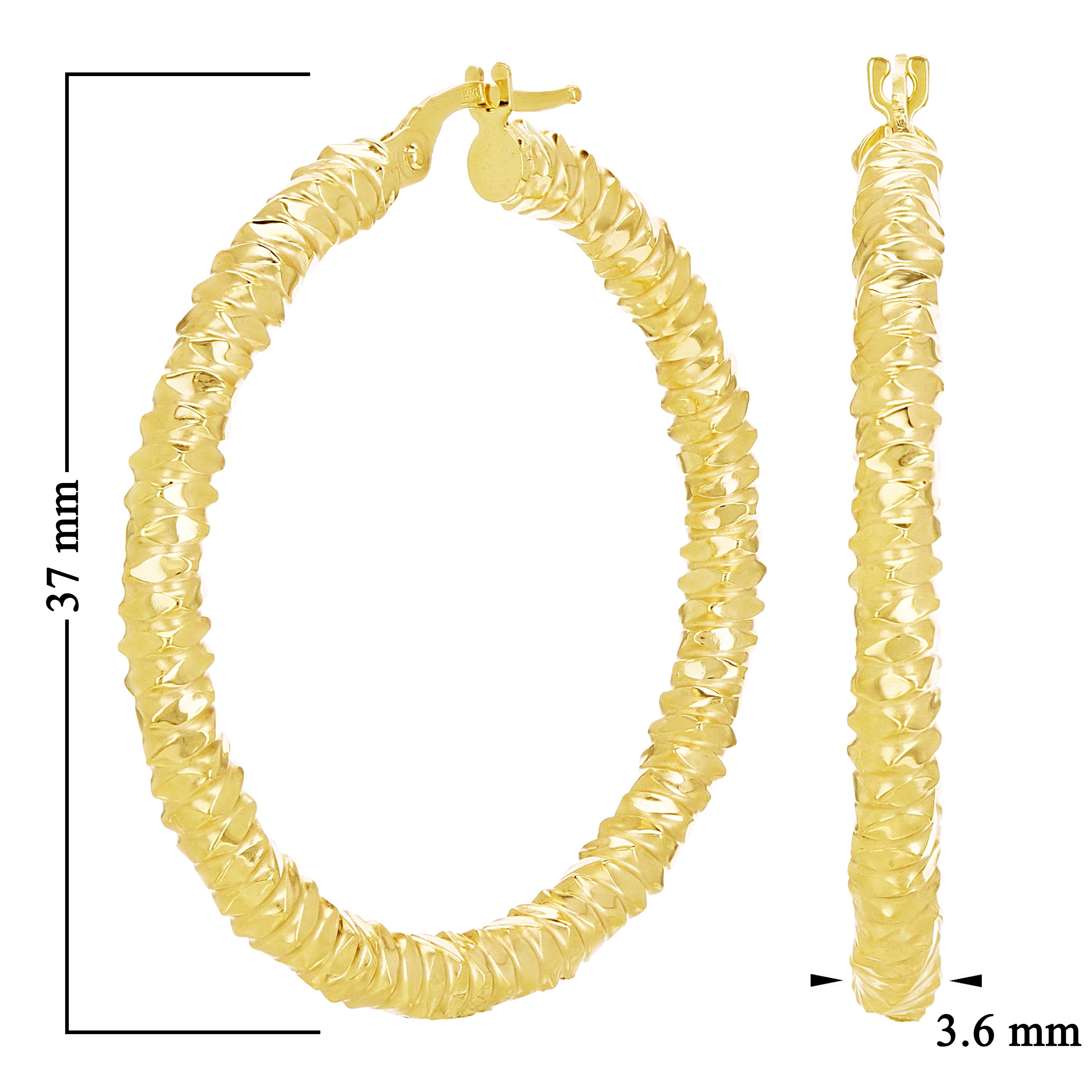 Italian 14k Yellow Gold Diamond Cut Hoop Earrings 1.5" 3.6mm 3.9 grams
