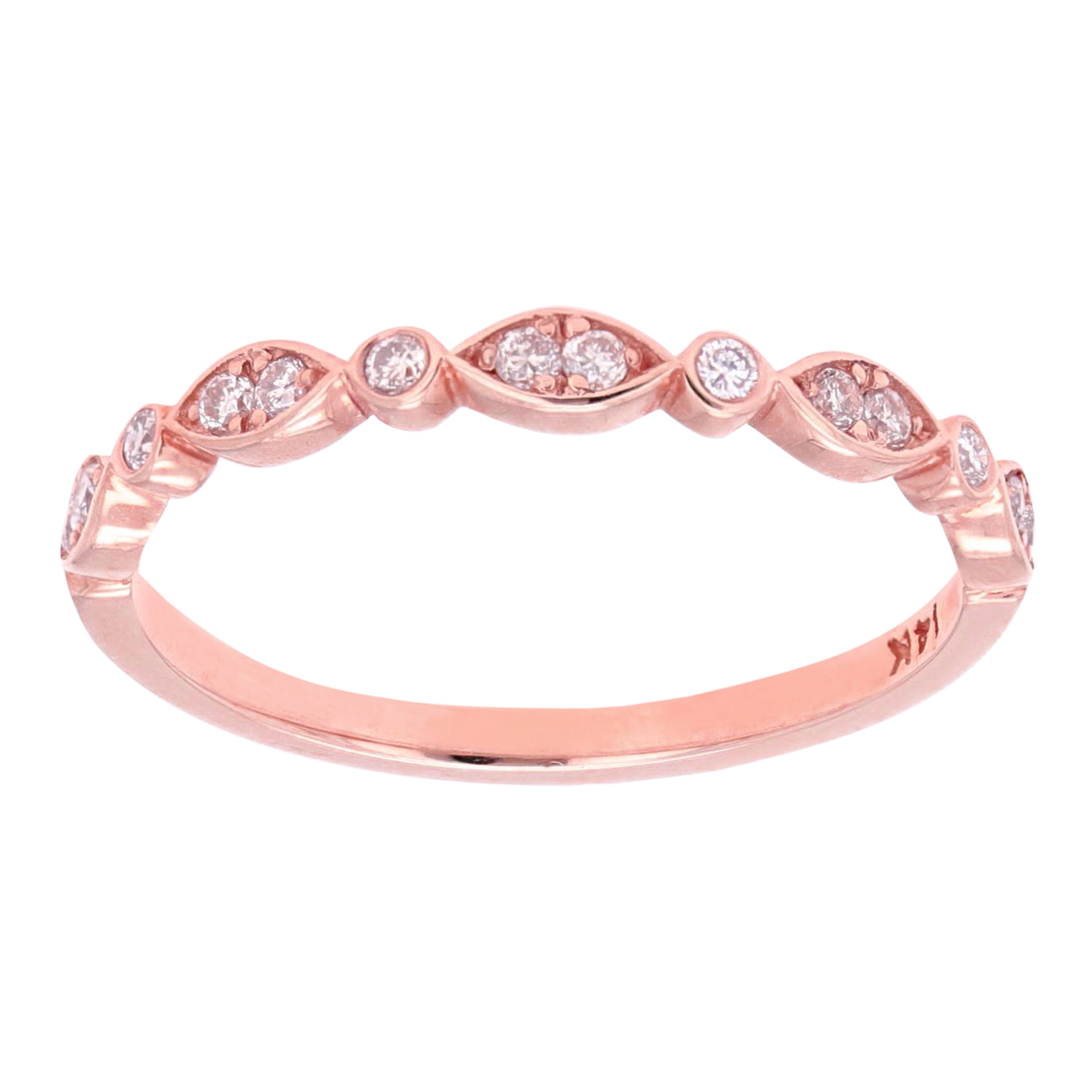 14k Rose Gold Diamond Accent Leaf Design Stacking Ring - Rose,Size 5.5