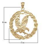 14k Yellow Gold Solid Diamond Cut Flying Eagle in Wreath Pendant 4.5 grams - Yellow
