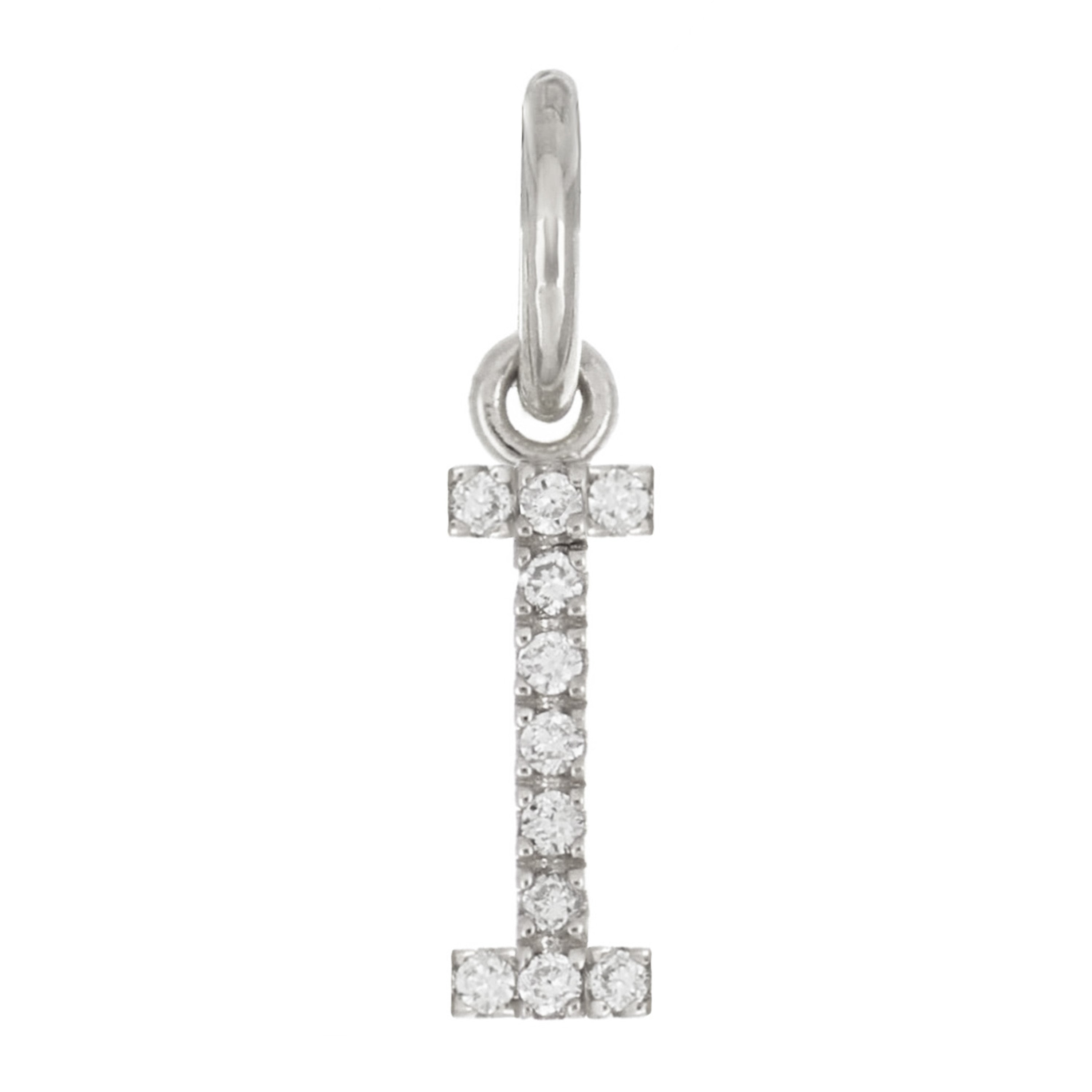 14k White Gold Diamond Initial Letter I Charm Pendant - Letter I,White