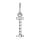 14k White Gold Diamond Initial Letter I Charm Pendant - Letter I,White
