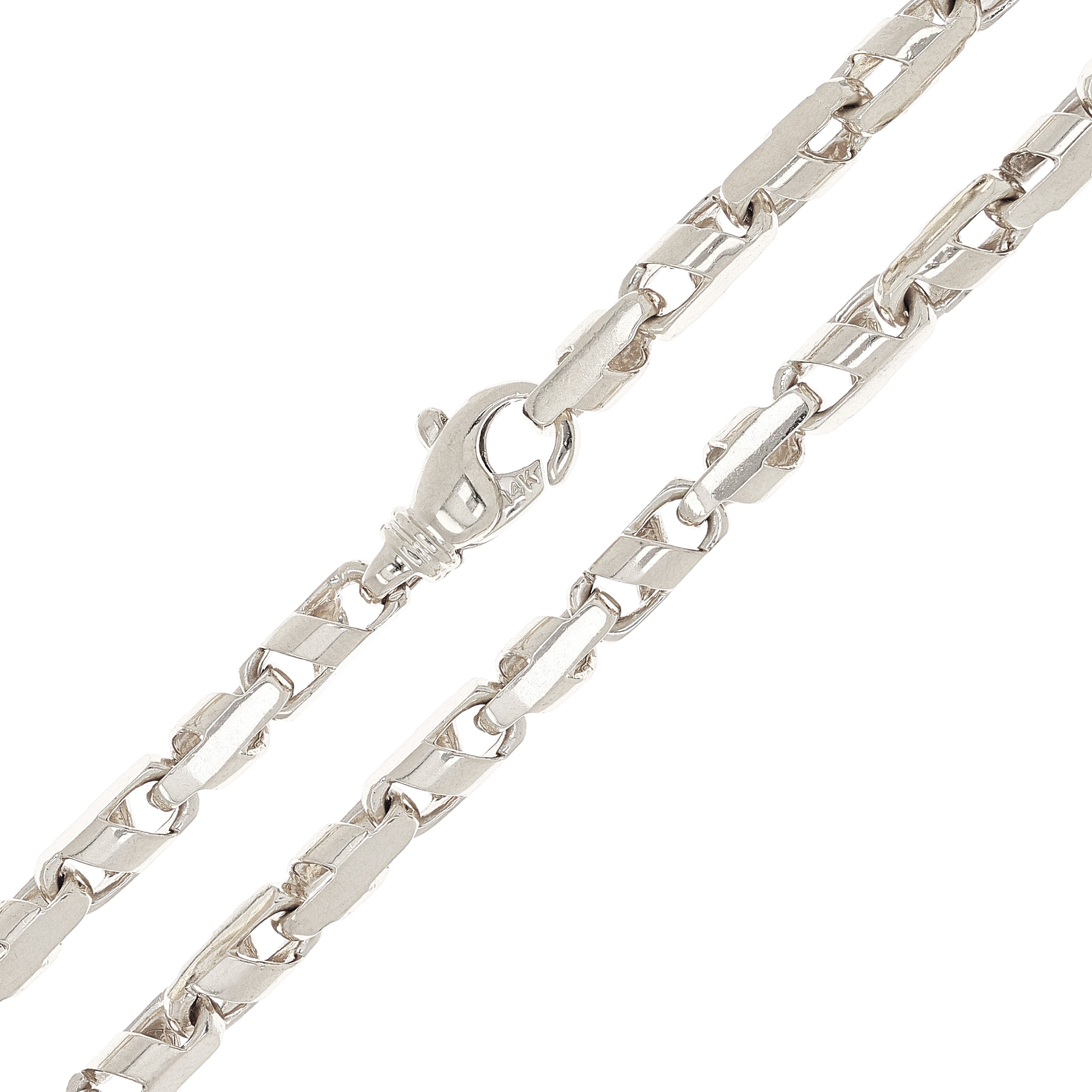 14k White Gold Handmade Fashion Link Necklace 18" 5mm 32 grams - White,18"