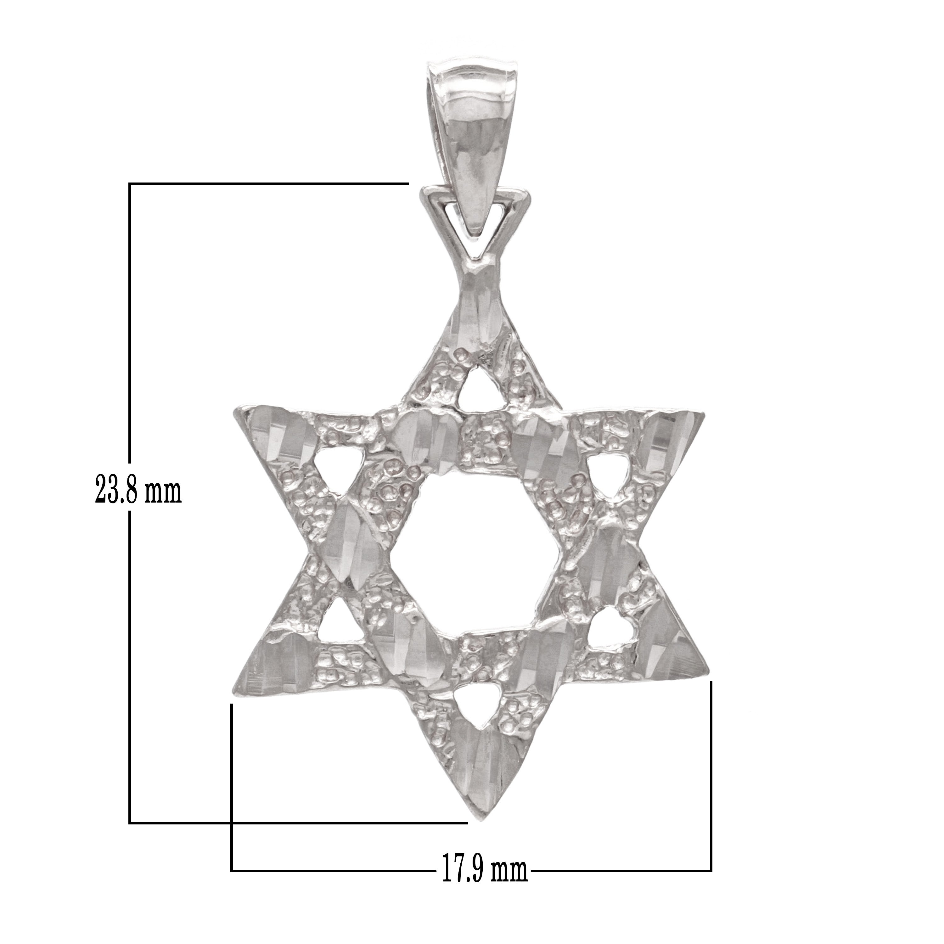 14k White Gold Diamond Cut Jewish Star of David Charm Pendant 1.7 grams - White