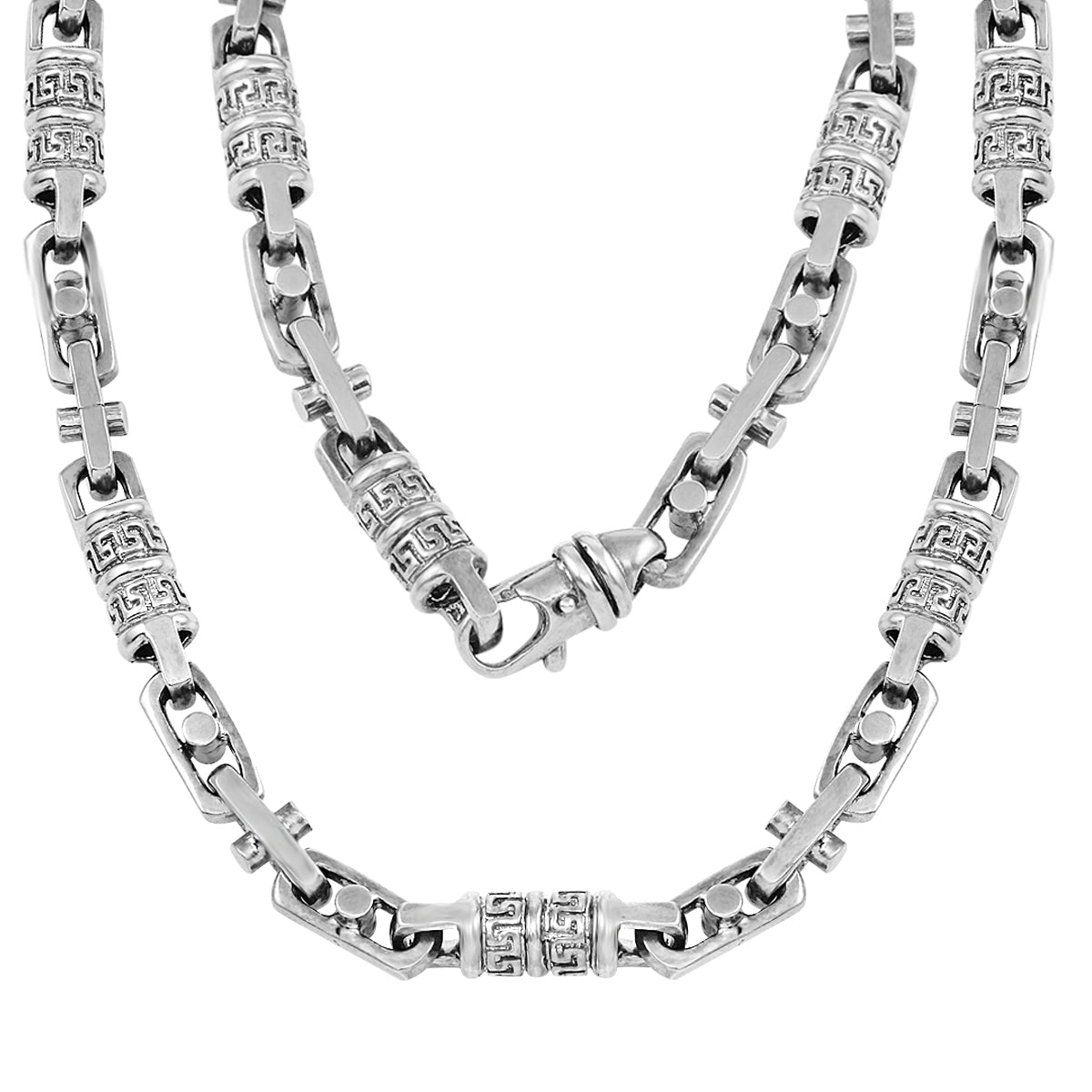 14k White Gold Handmade Fashion Link Necklace 28" 7.55mm - White,28"