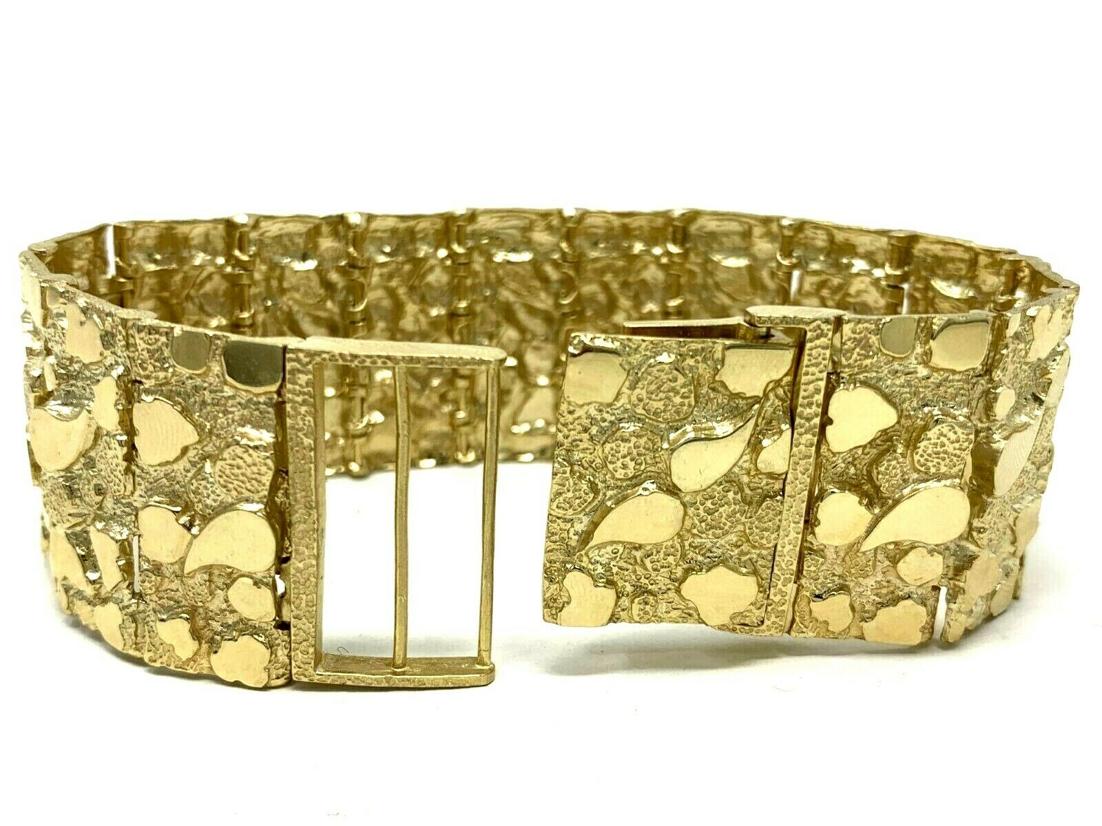 Men's 10k Yellow Gold Solid Nugget Bracelet Link 7-7.5" 31mm 81 grams