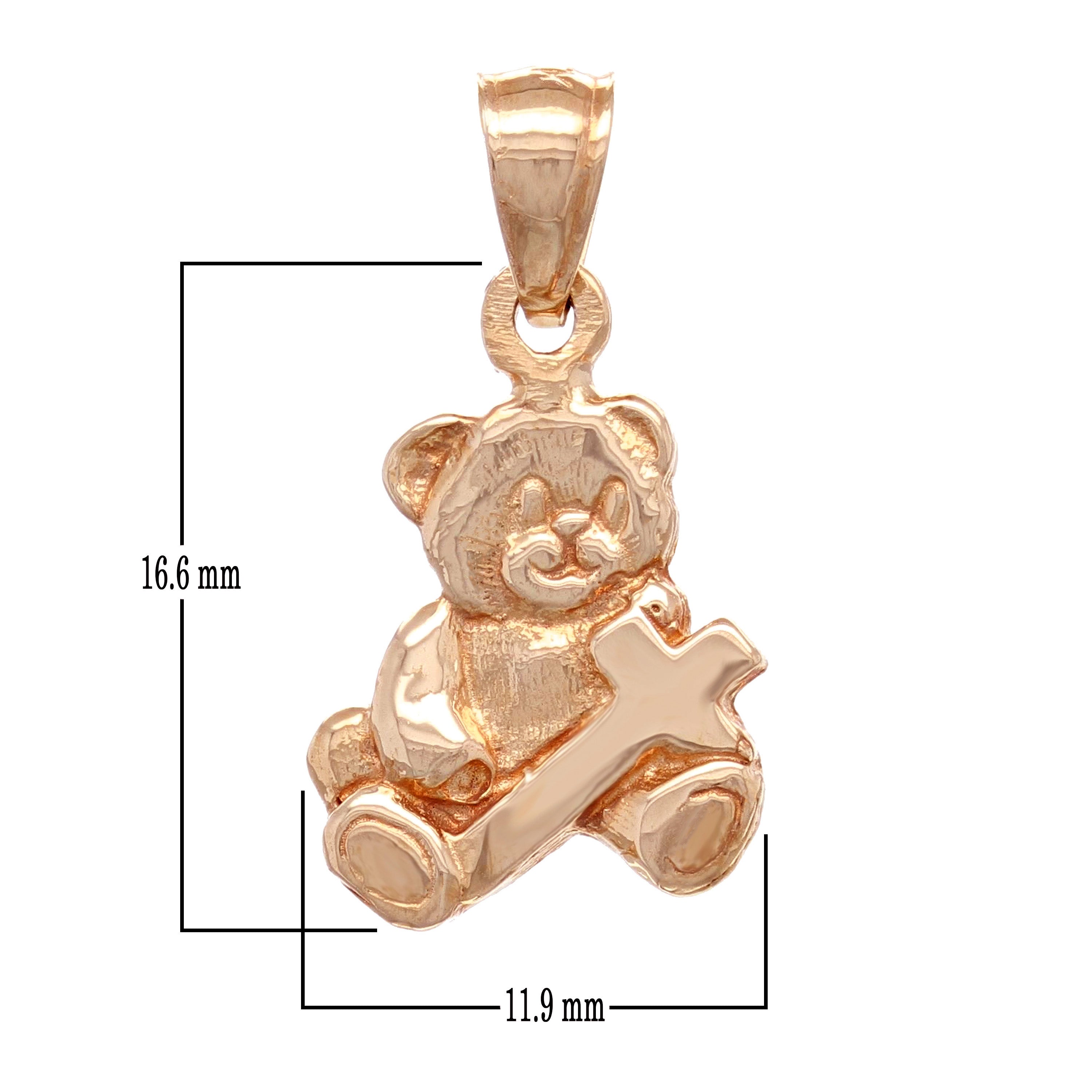 14k Rose Gold Teddy Bear Holding Cross Pendant - Rose