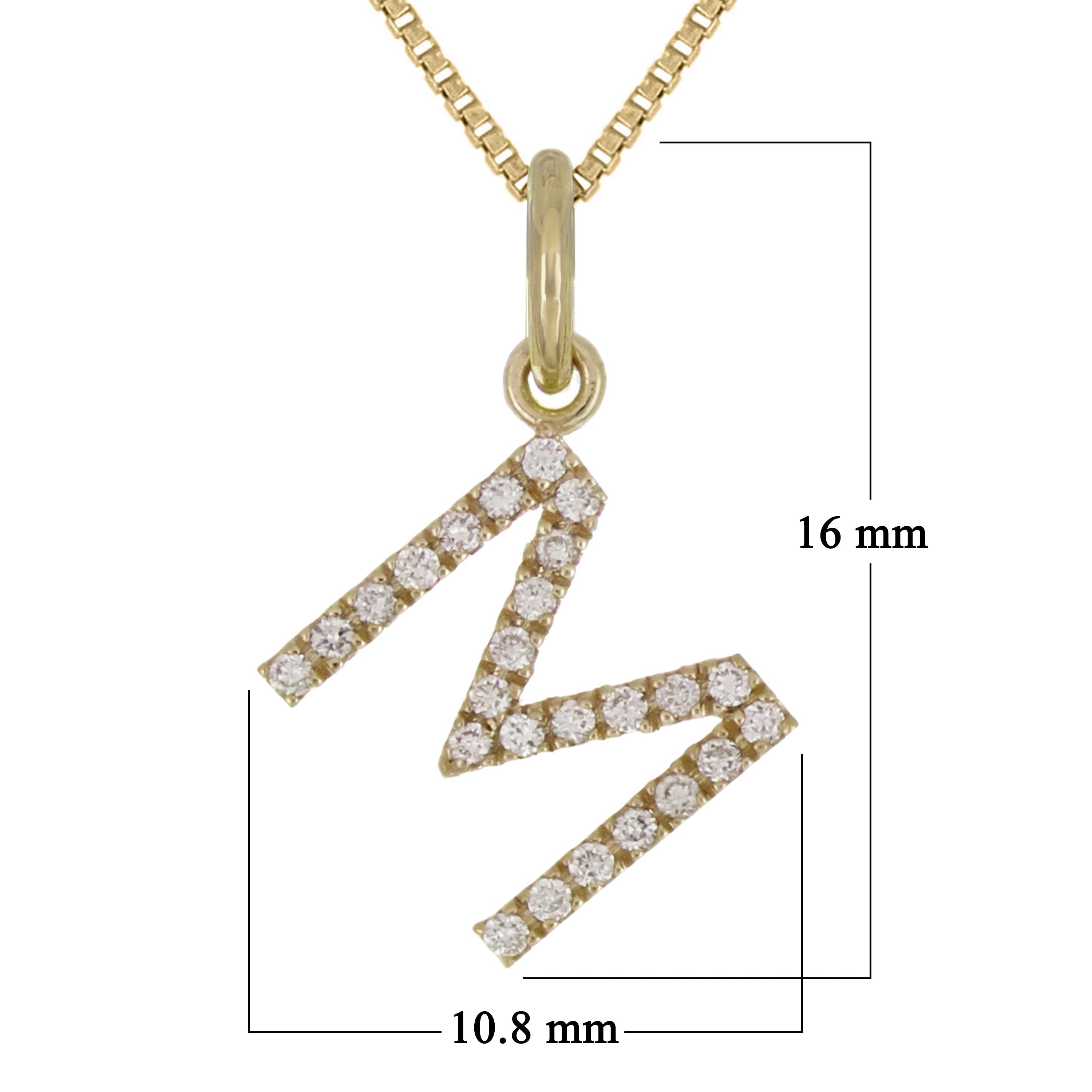 14k Yellow Gold Diamond Initial Letter M Charm Pendant Necklace 18" - Letter M,Yellow