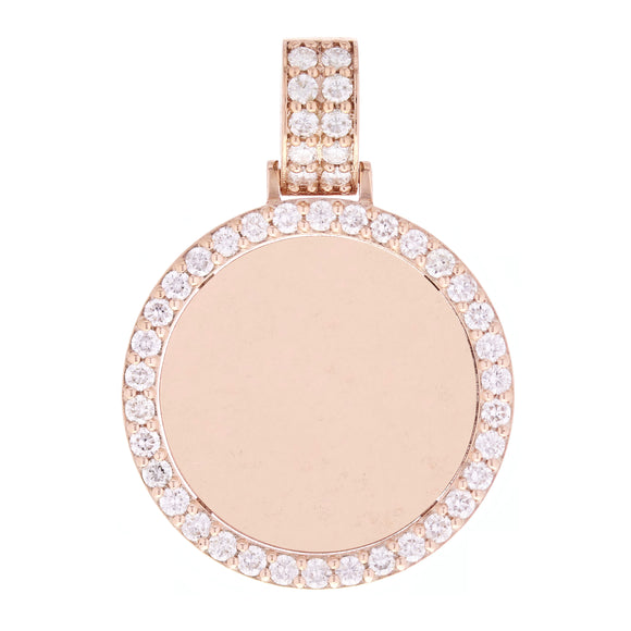 14k Rose Gold 1.65ctw Diamond Polished Circle Halo Engravable Pendant